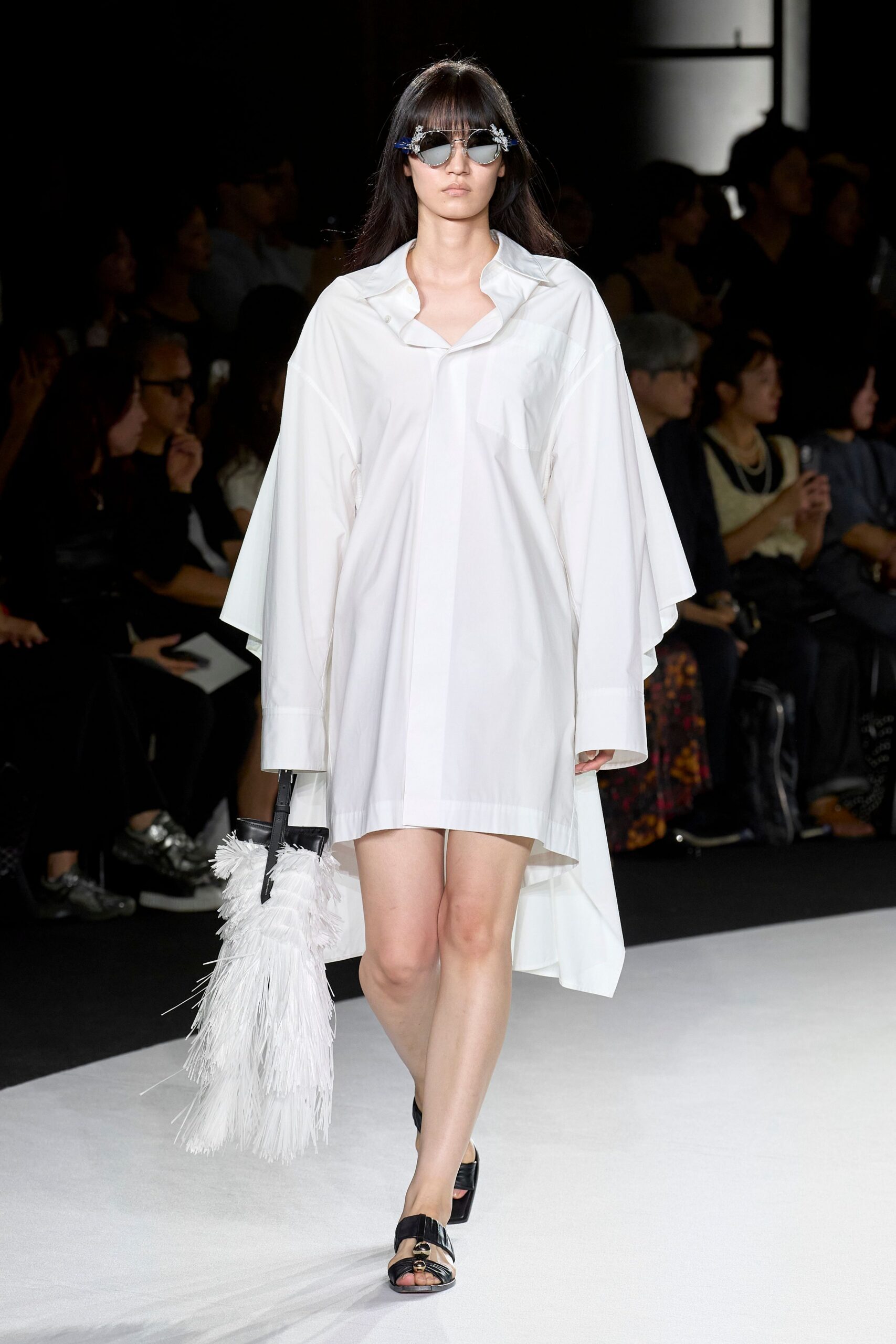 white cotton long-sleeve collared relaxed mini shirt-dress