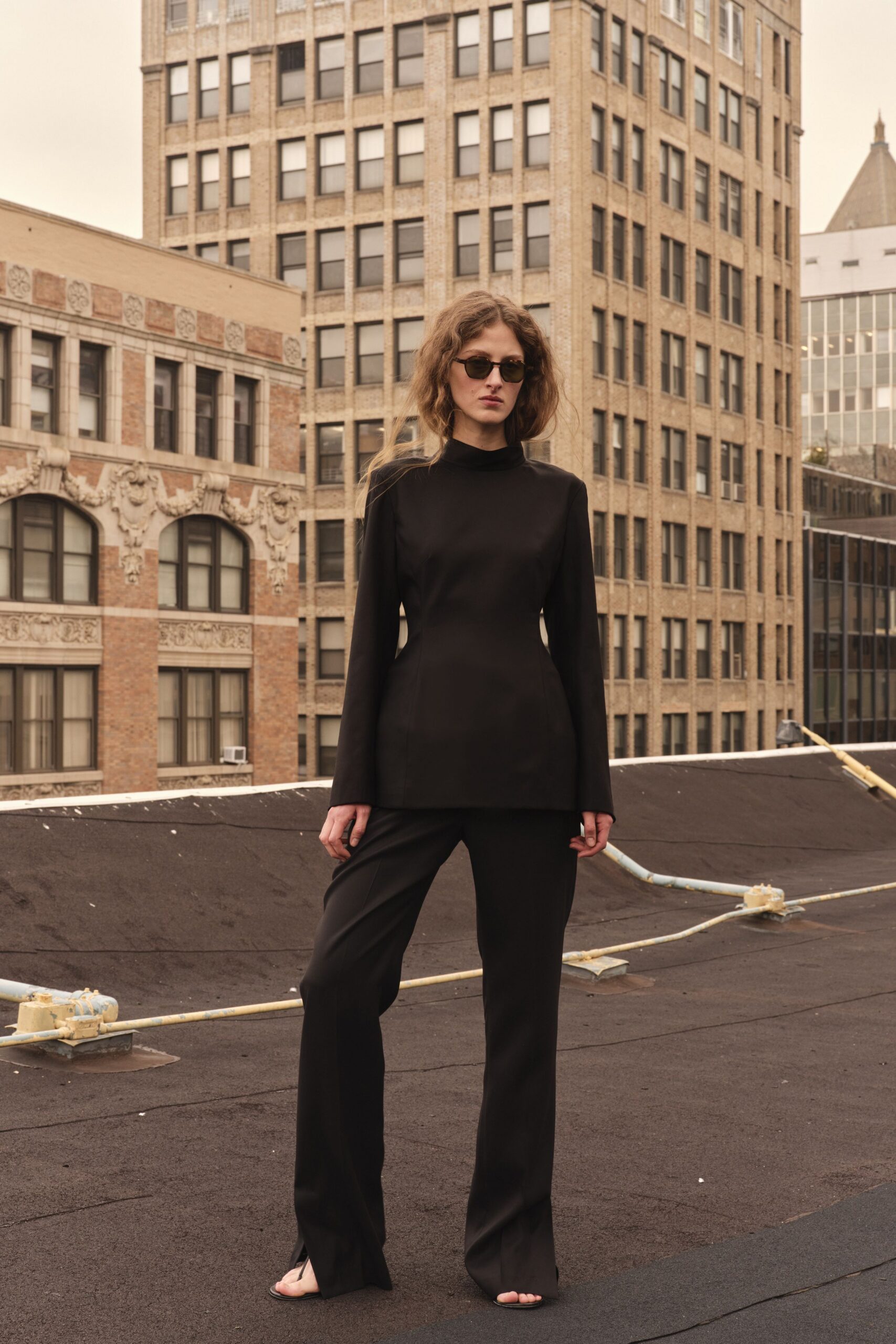 black fitted top and pants