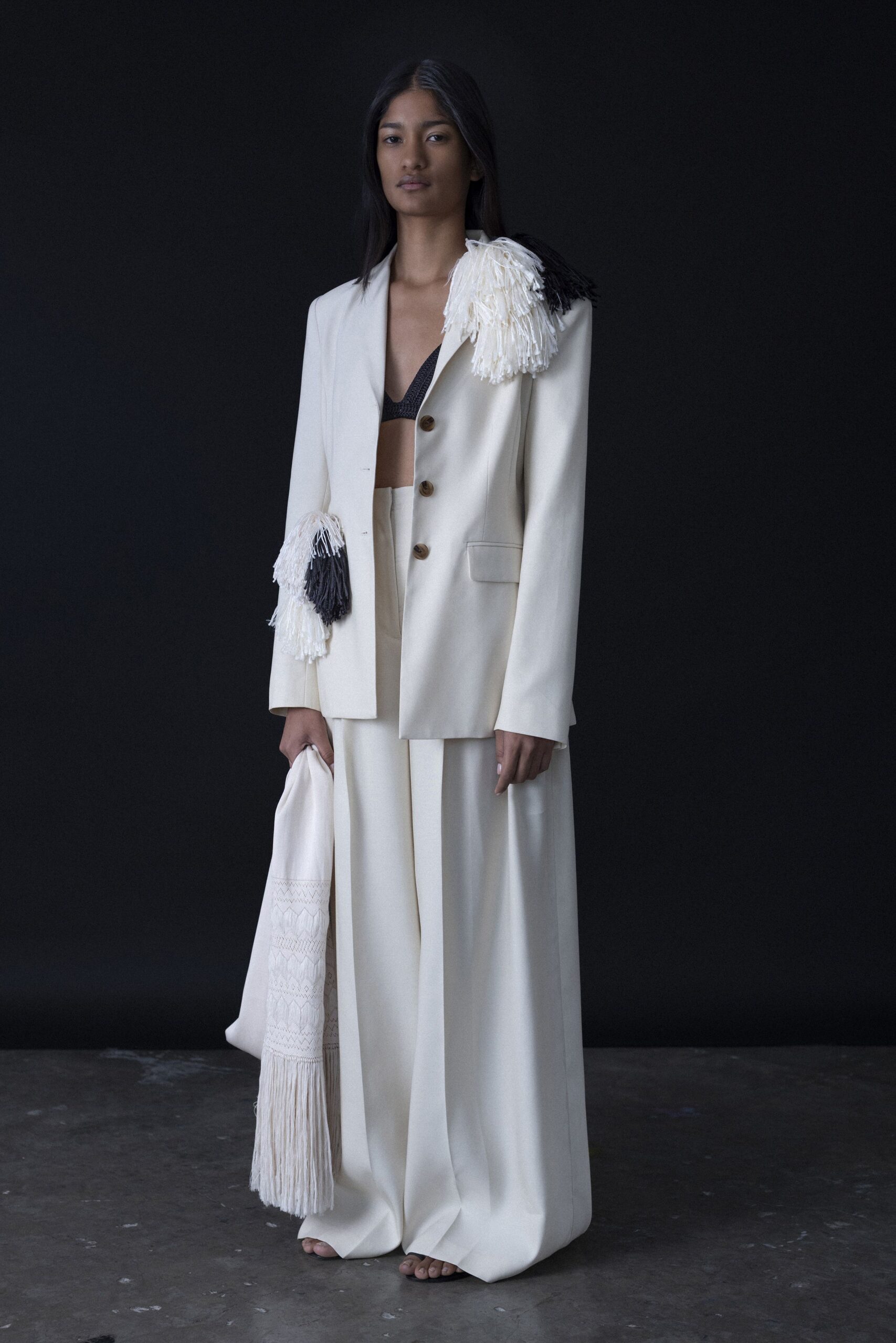 white tailored blazer and wide-leg pants