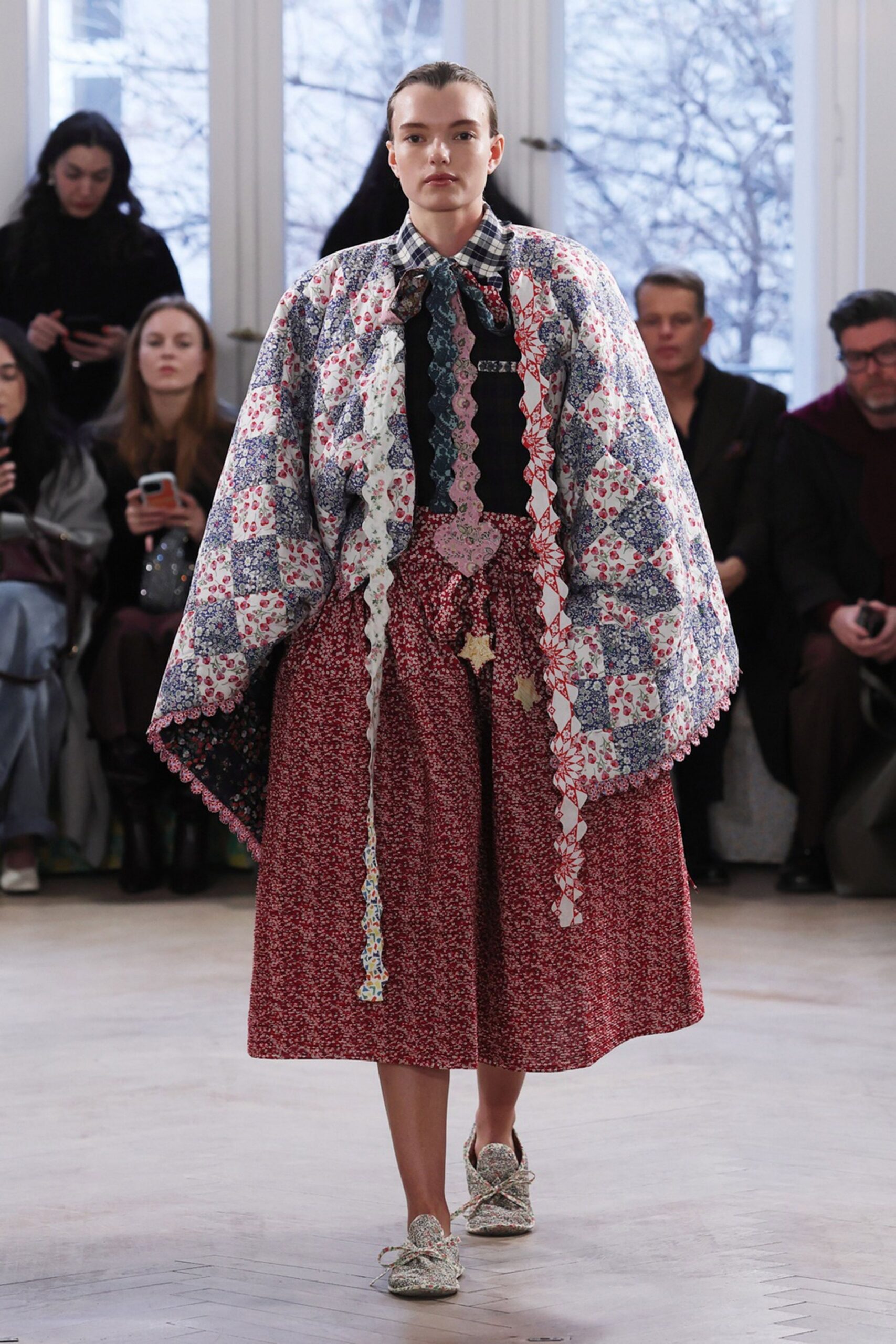 multi cotton long-sleeve relaxed embroidered layered cape