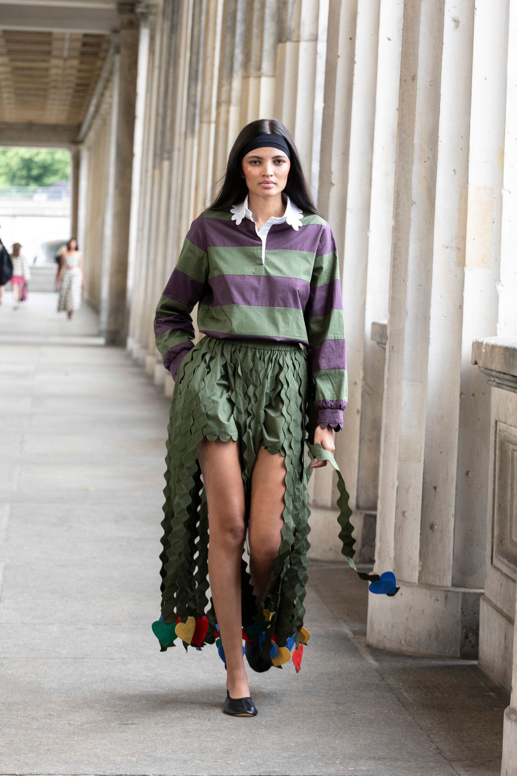 relaxed striped shirt with layered skirt