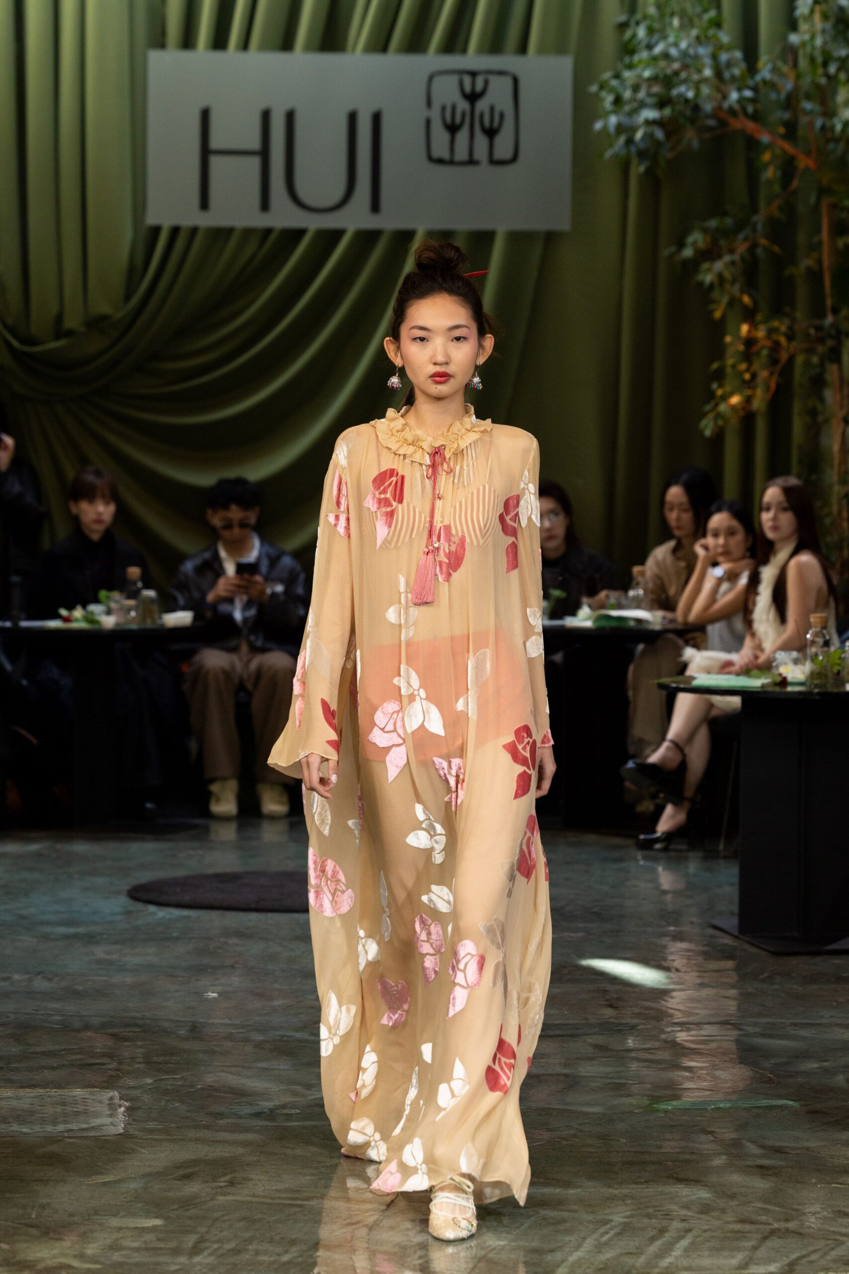 beige floral maxi dress