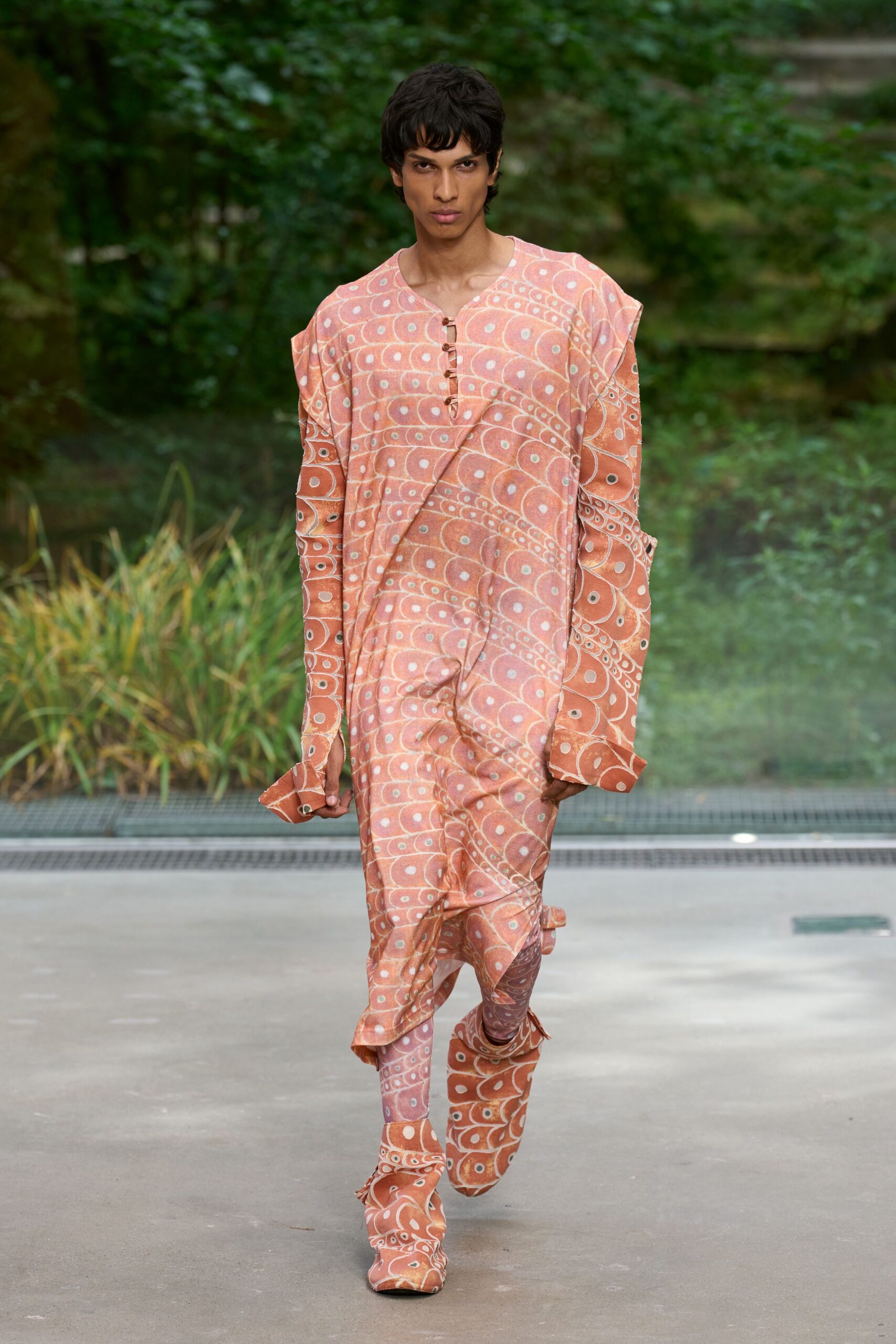 printed orange and pink maxi dress
