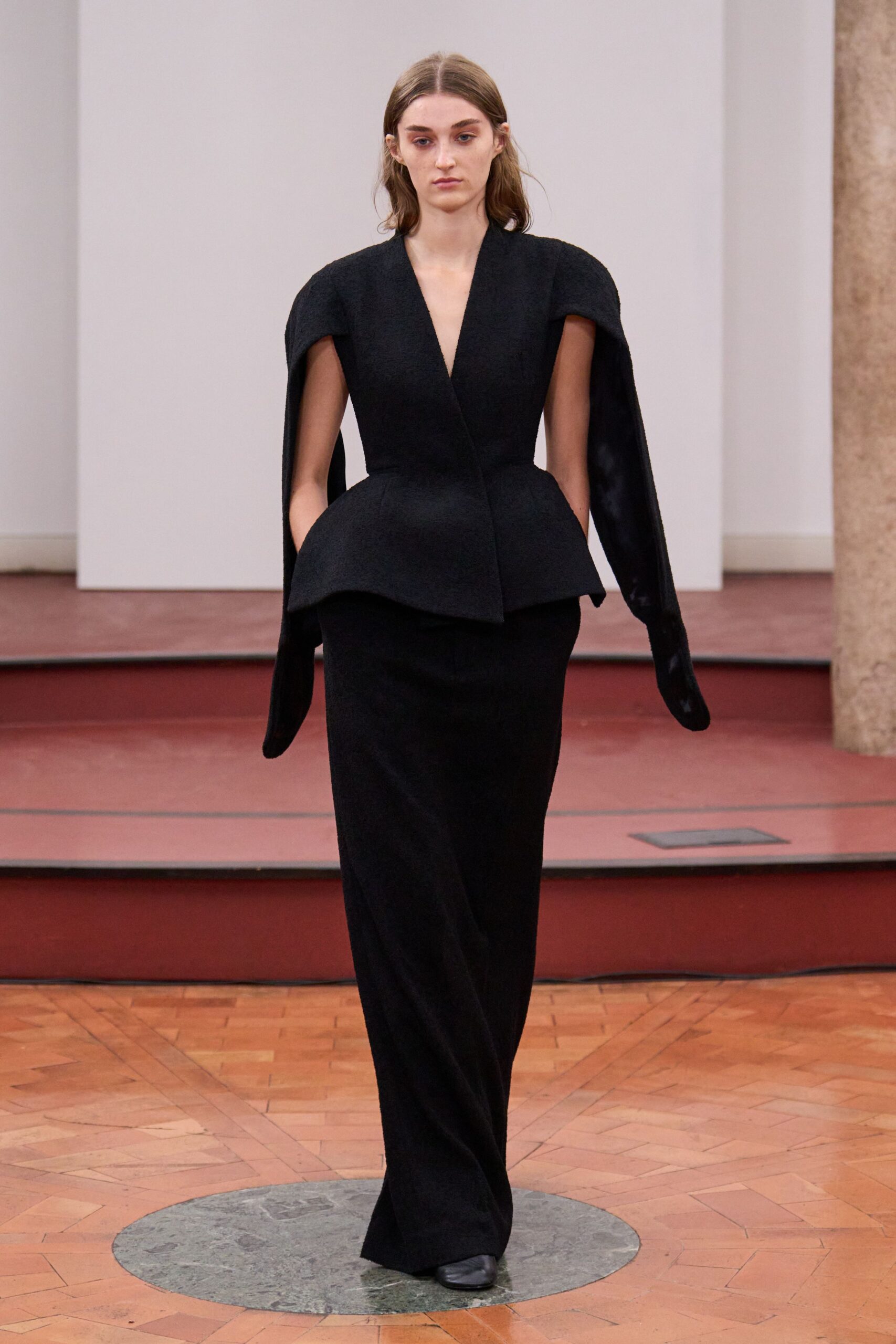 black fitted wool gown