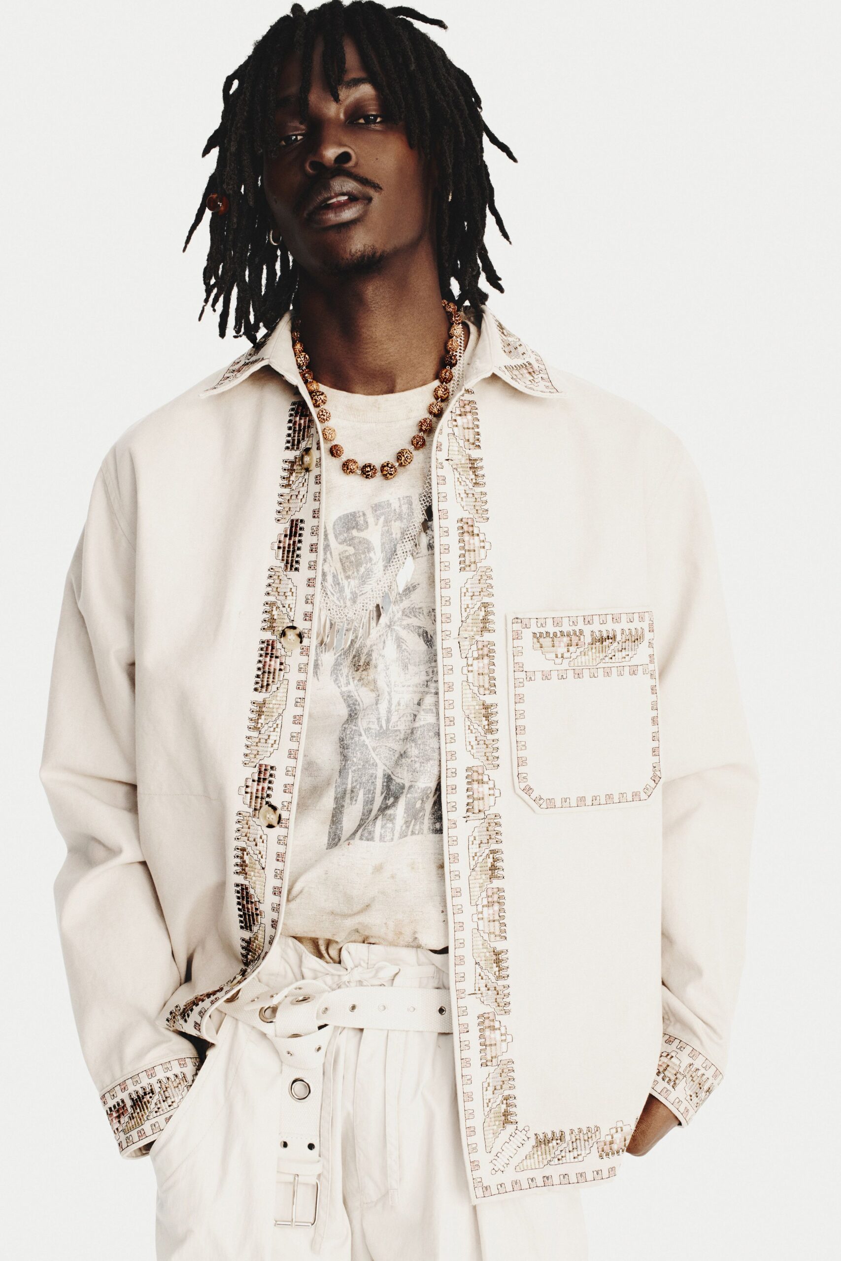 white relaxed shirt with gray t-shirt