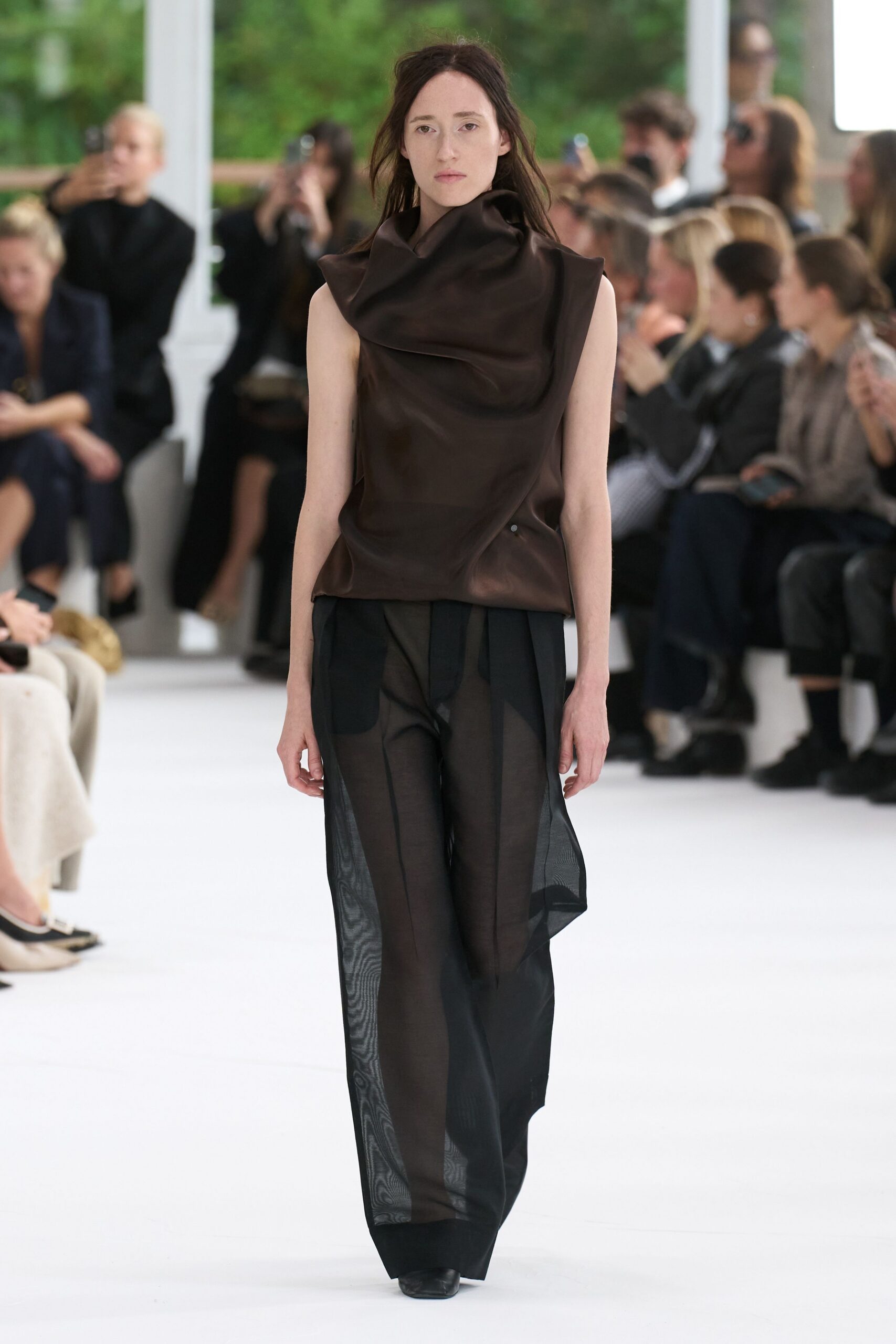 black relaxed wide-leg sheer flowing pants