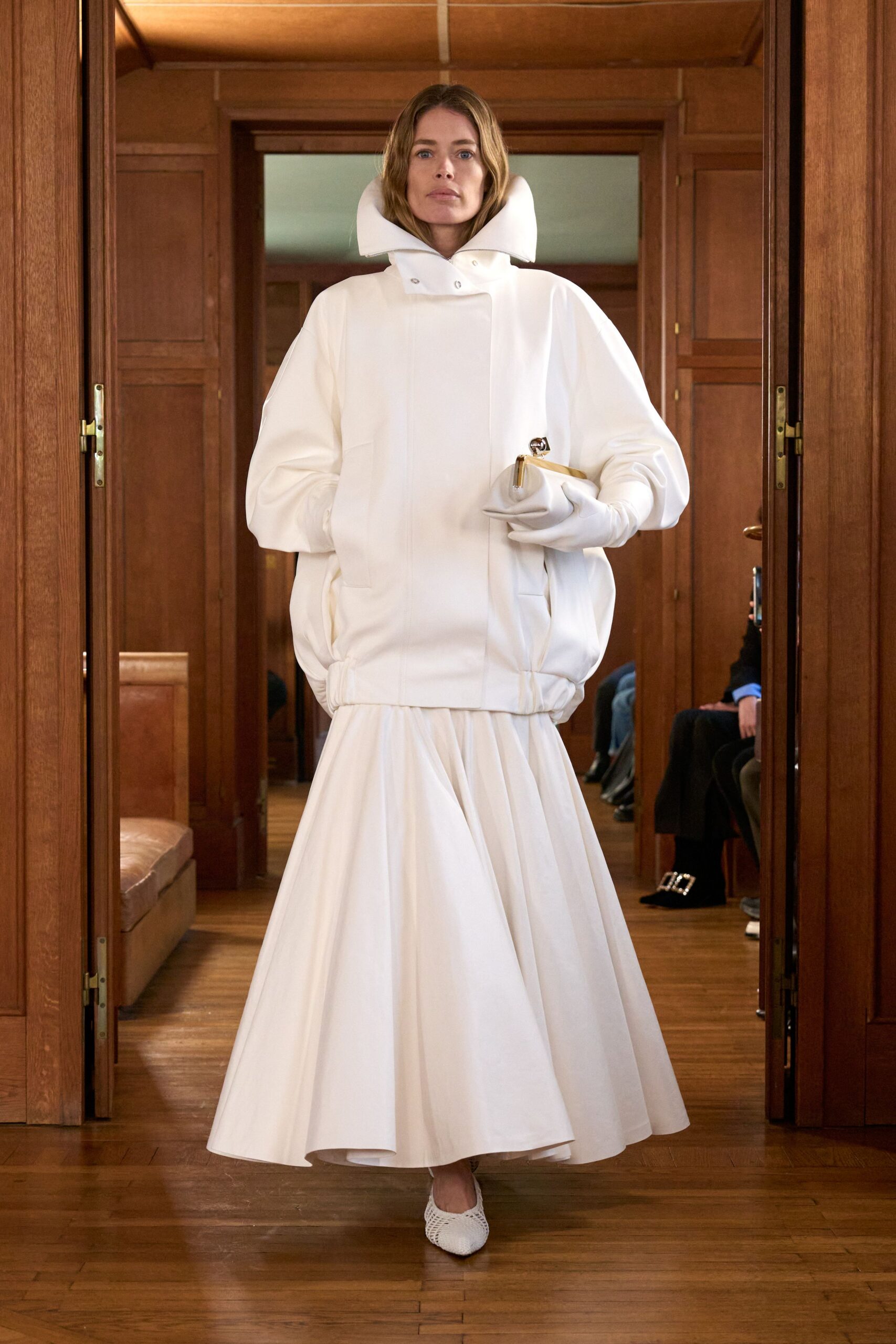 white cotton long-sleeve collared oversized zippered maxi coat