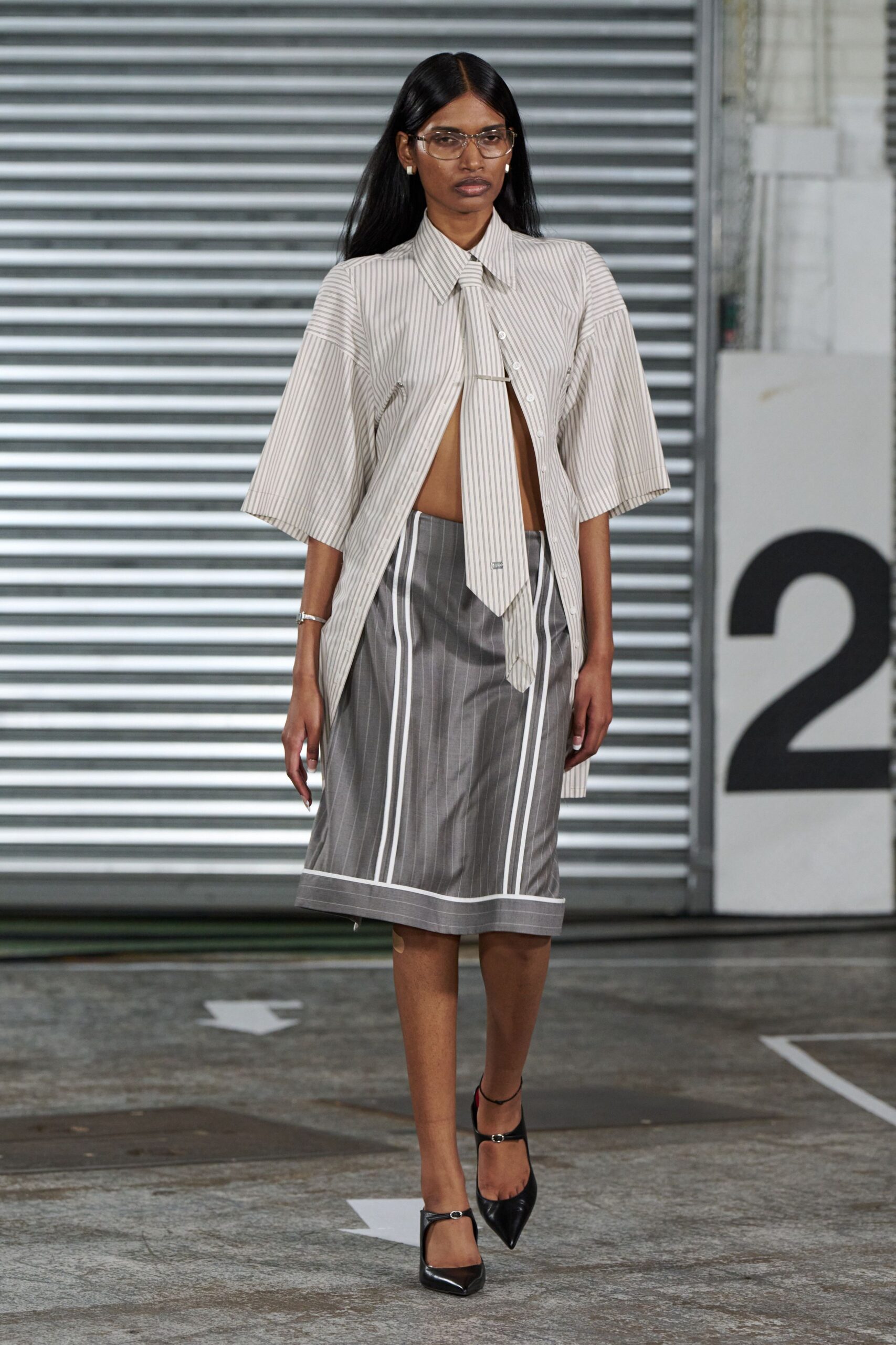relaxed striped shirt and skirt