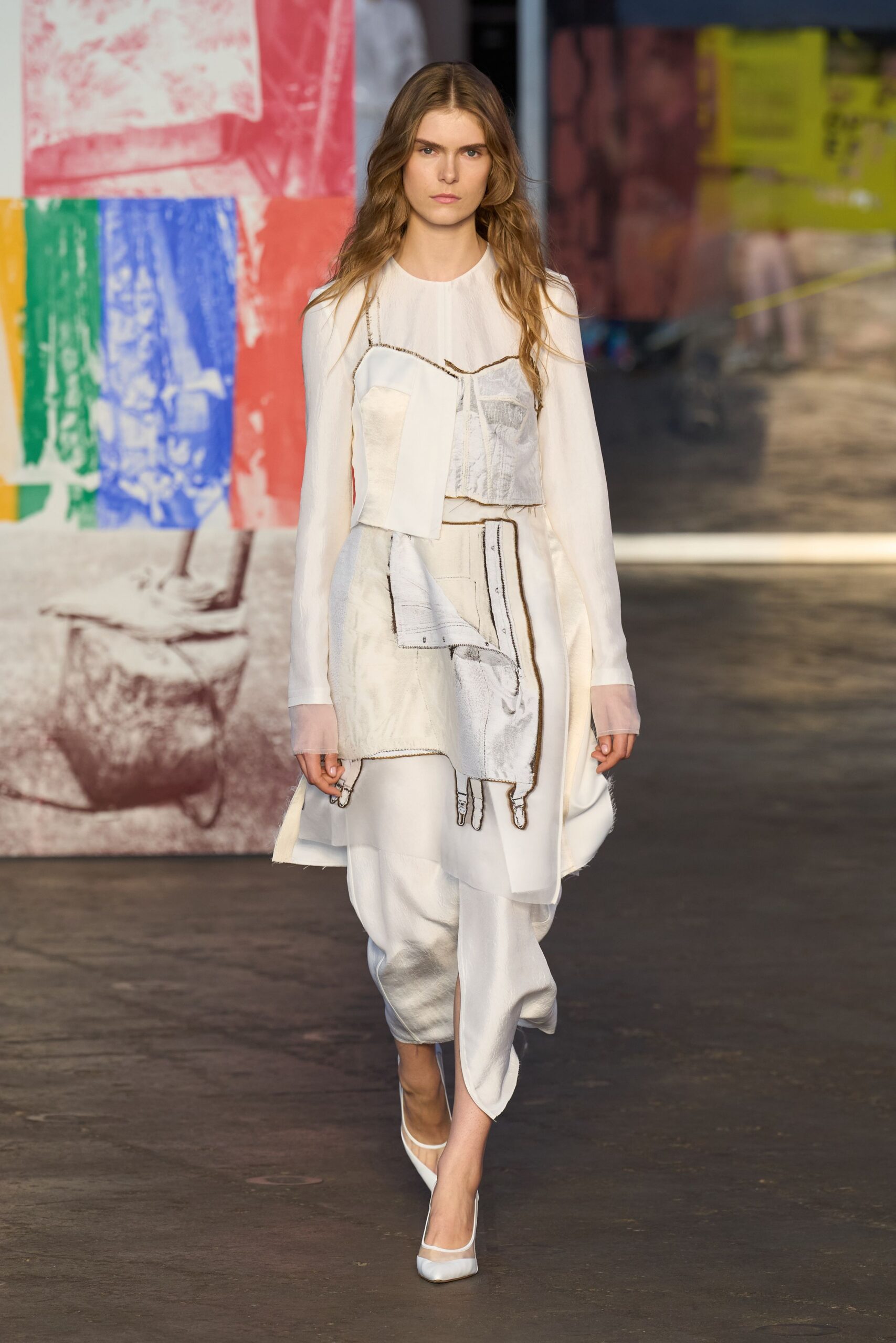 white silk layered midi dress