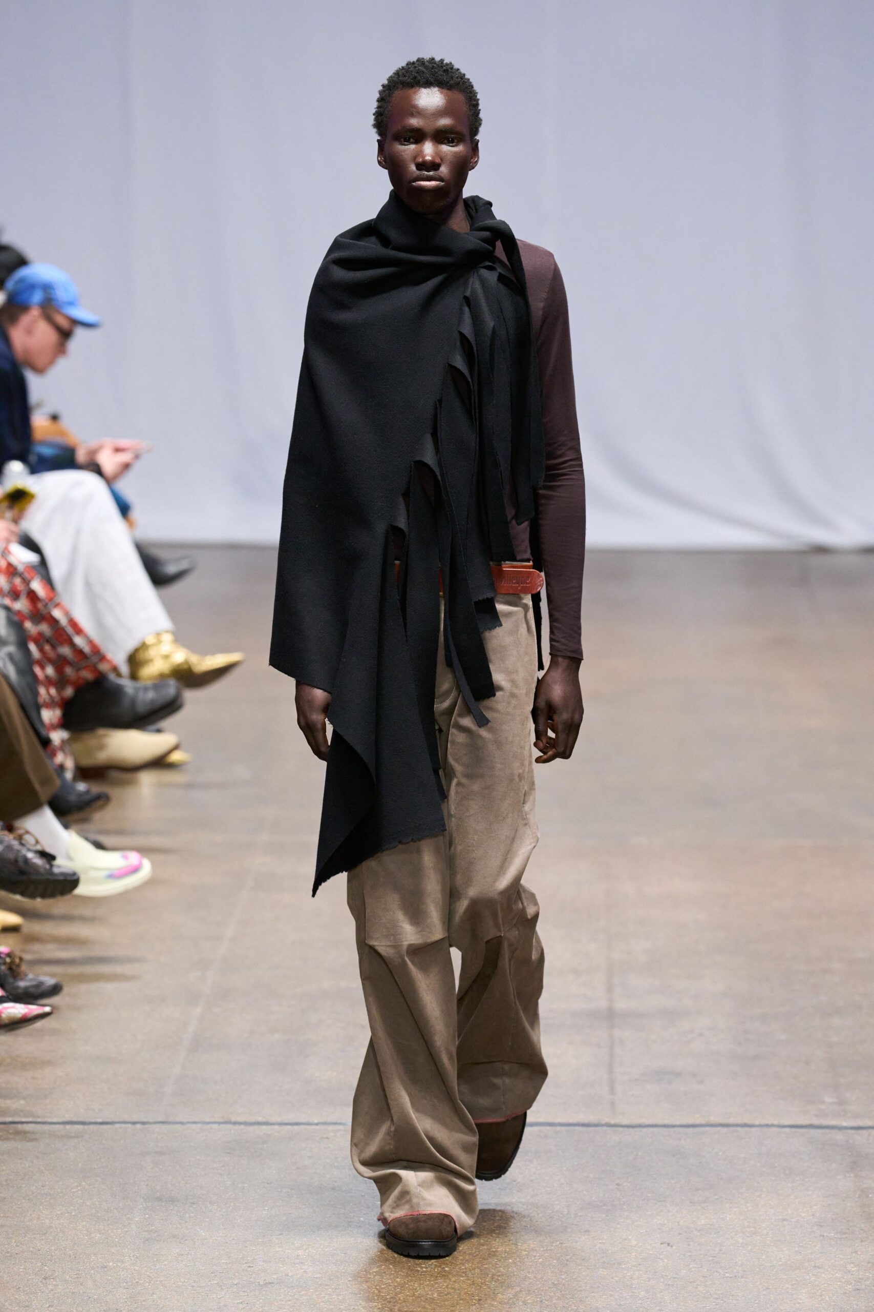 brown fitted top with relaxed pants