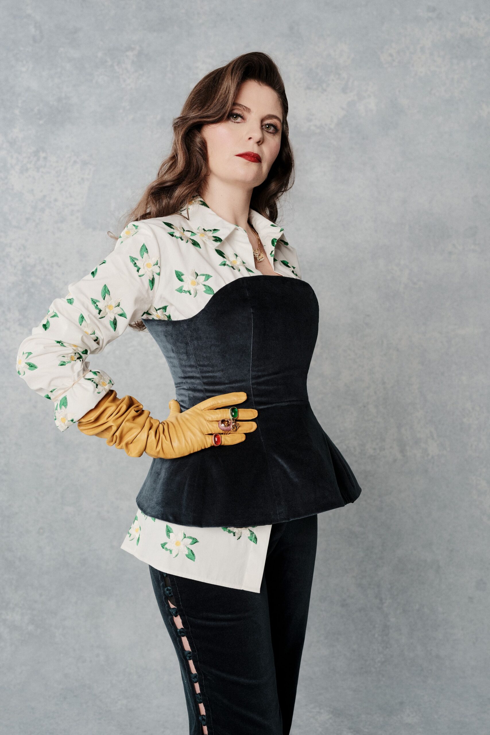 floral blouse black corset