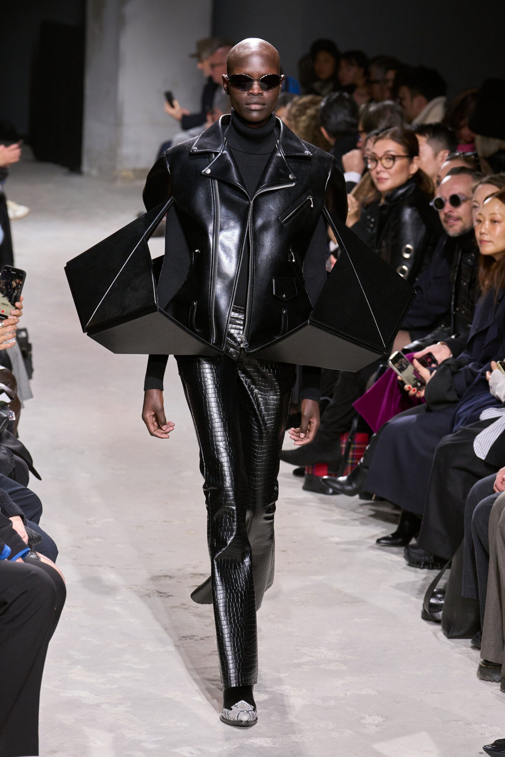 black leather structured jacket