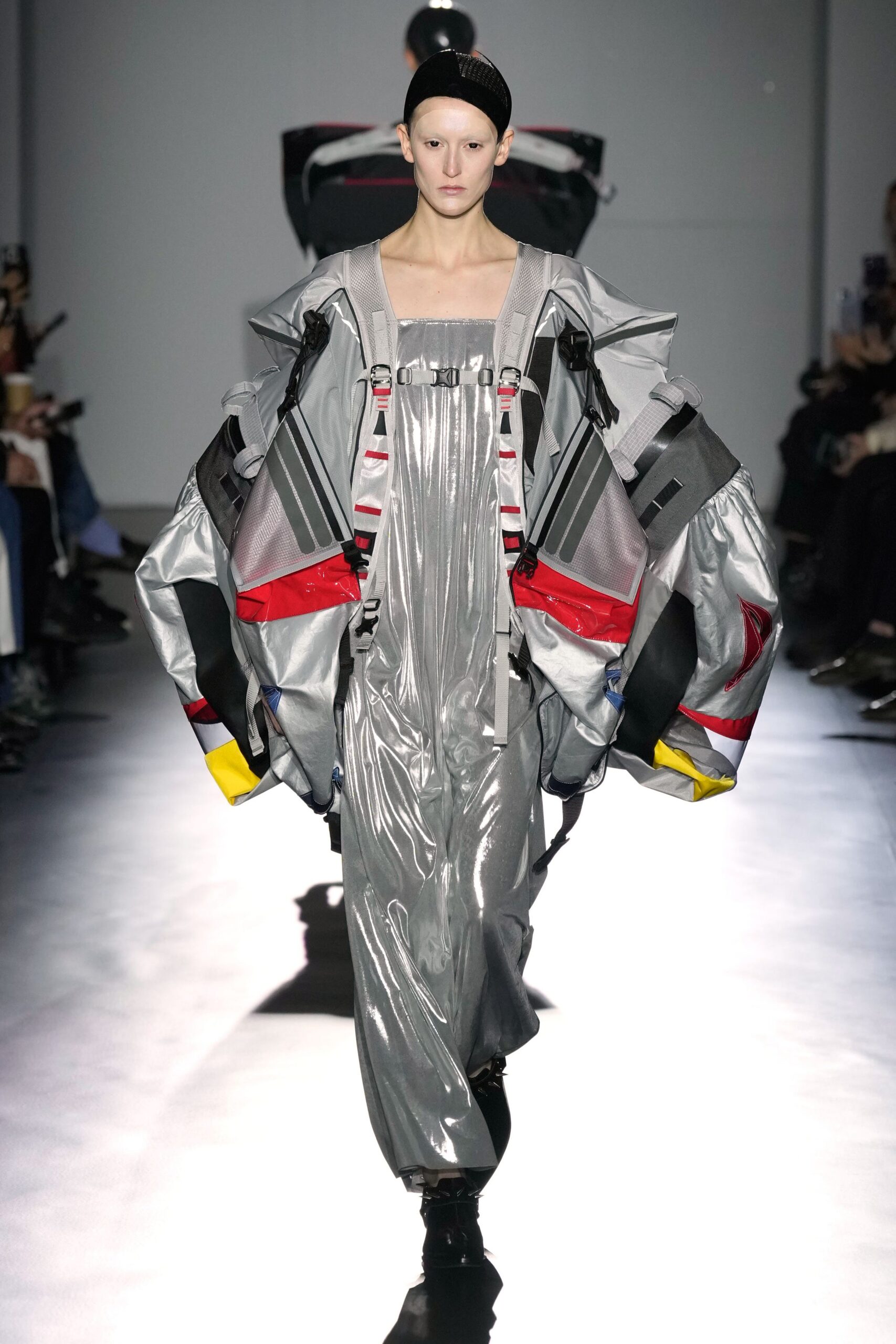 gray vinyl oversized layered coat