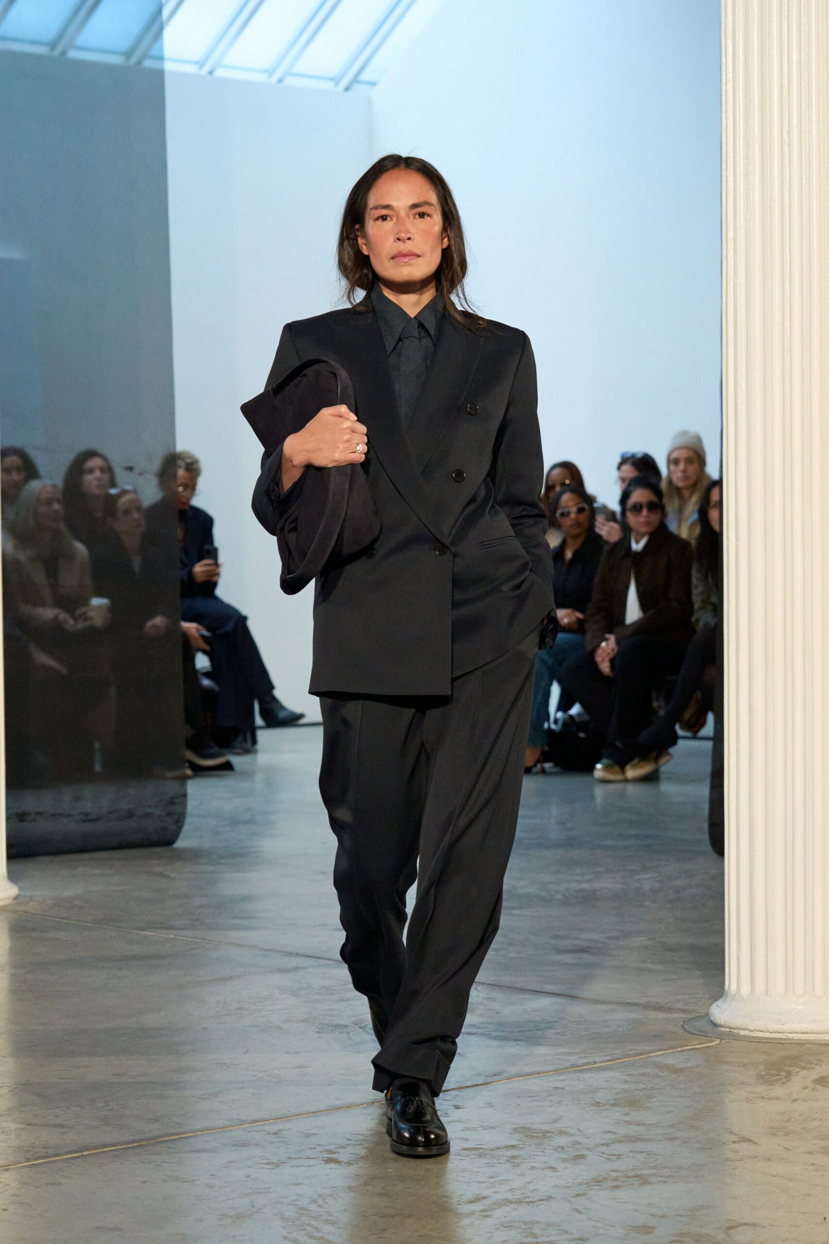 black tailored suit with leather shoes