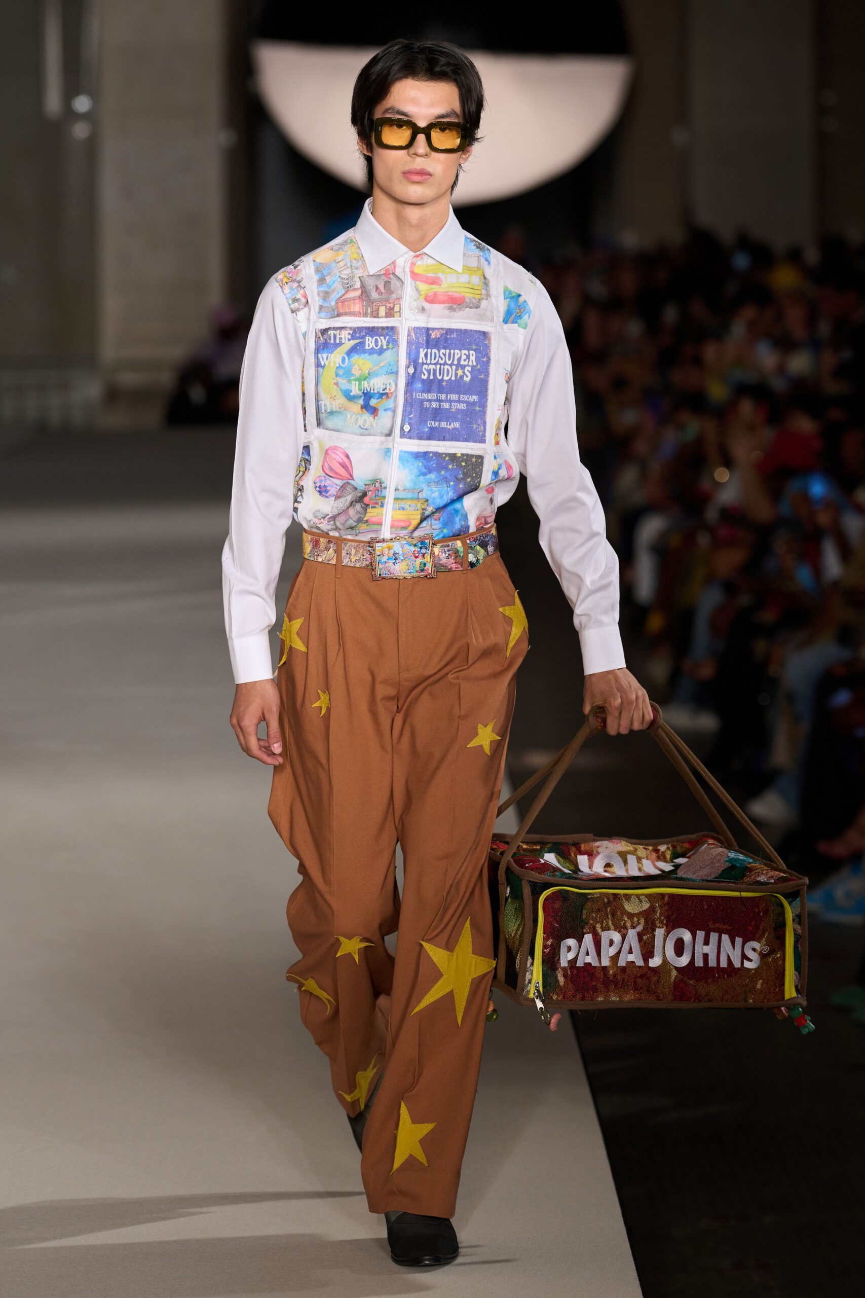 brown cotton relaxed wide-leg printed pants