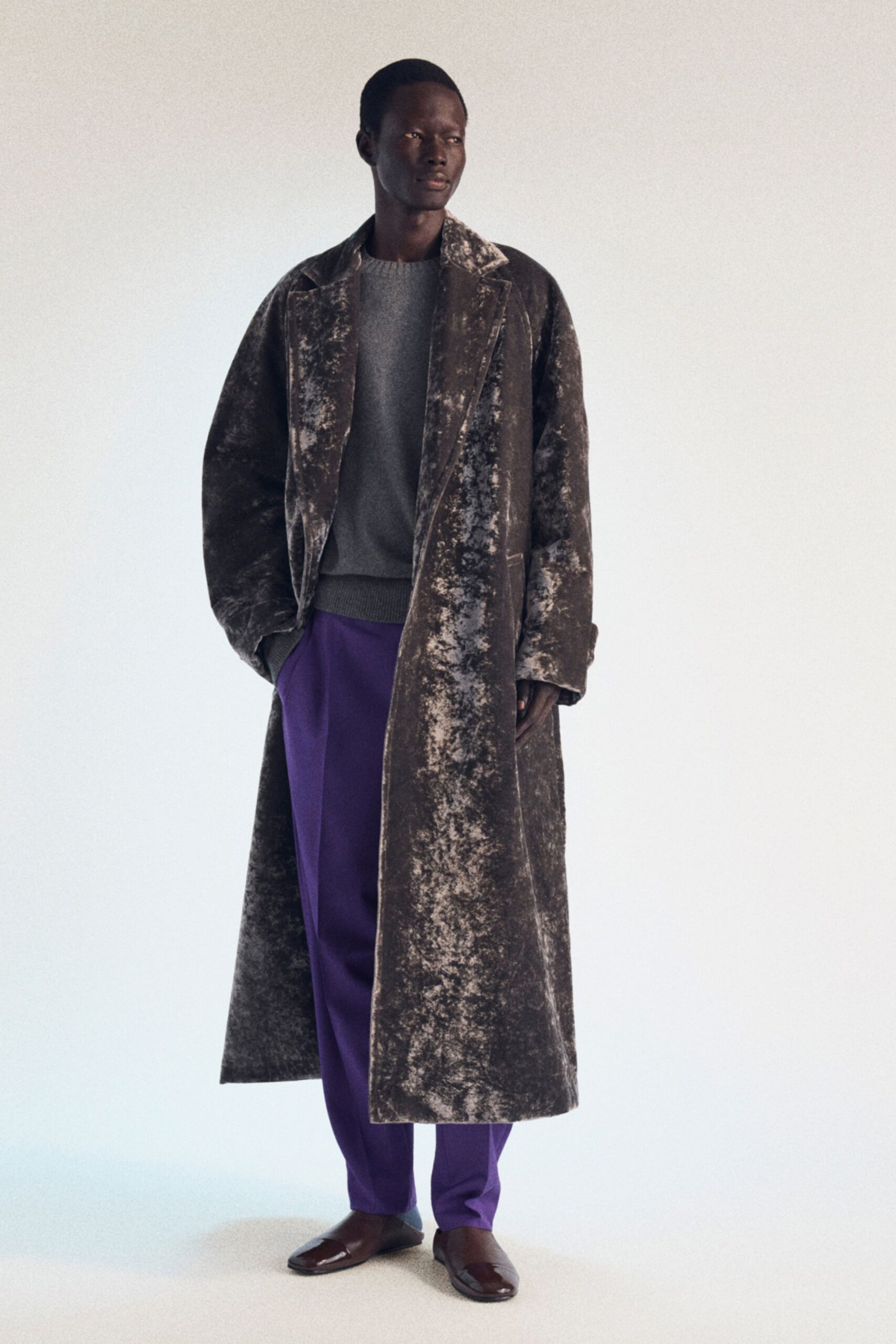 purple cotton tailored straight-leg pants
