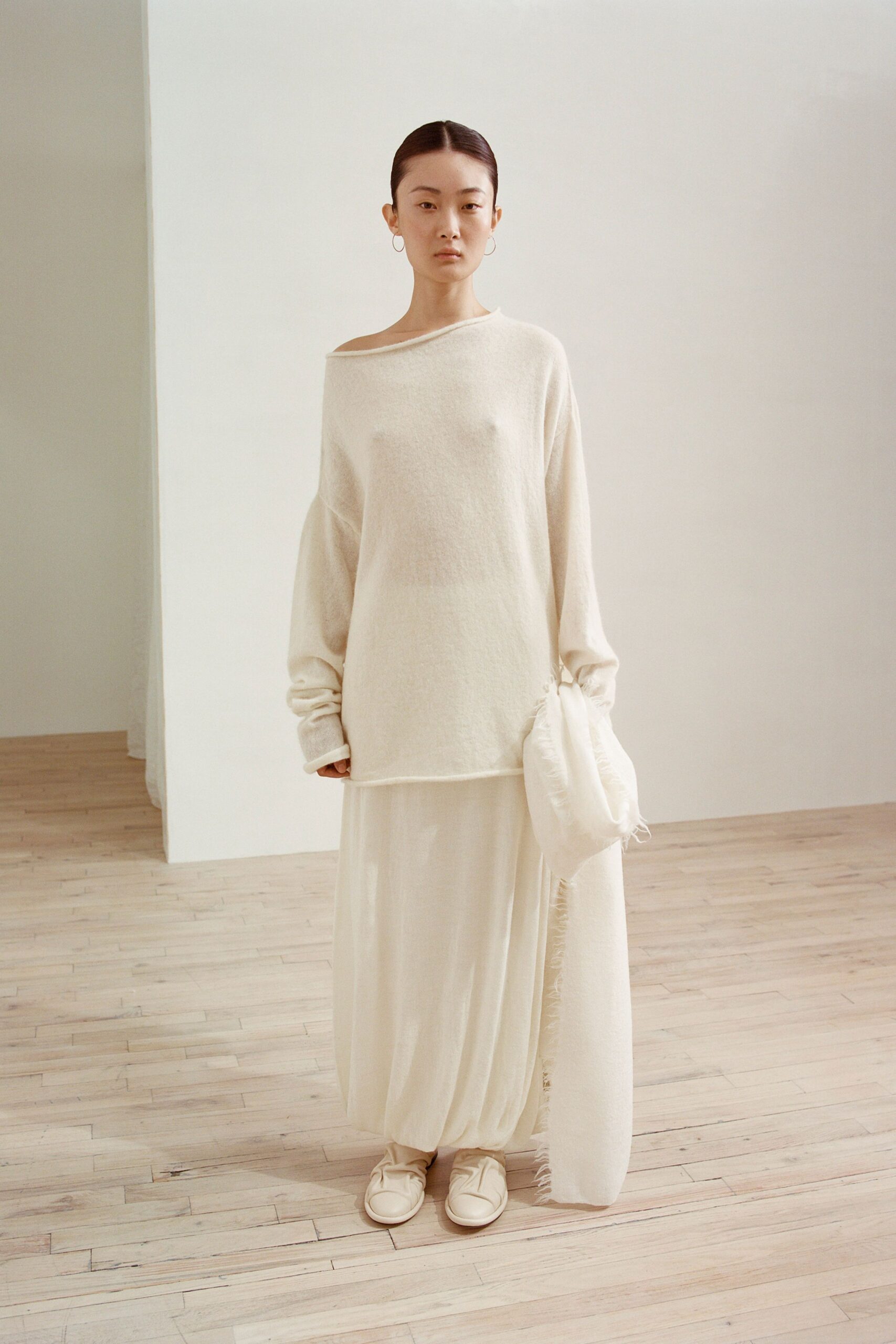 white relaxed top and skirt