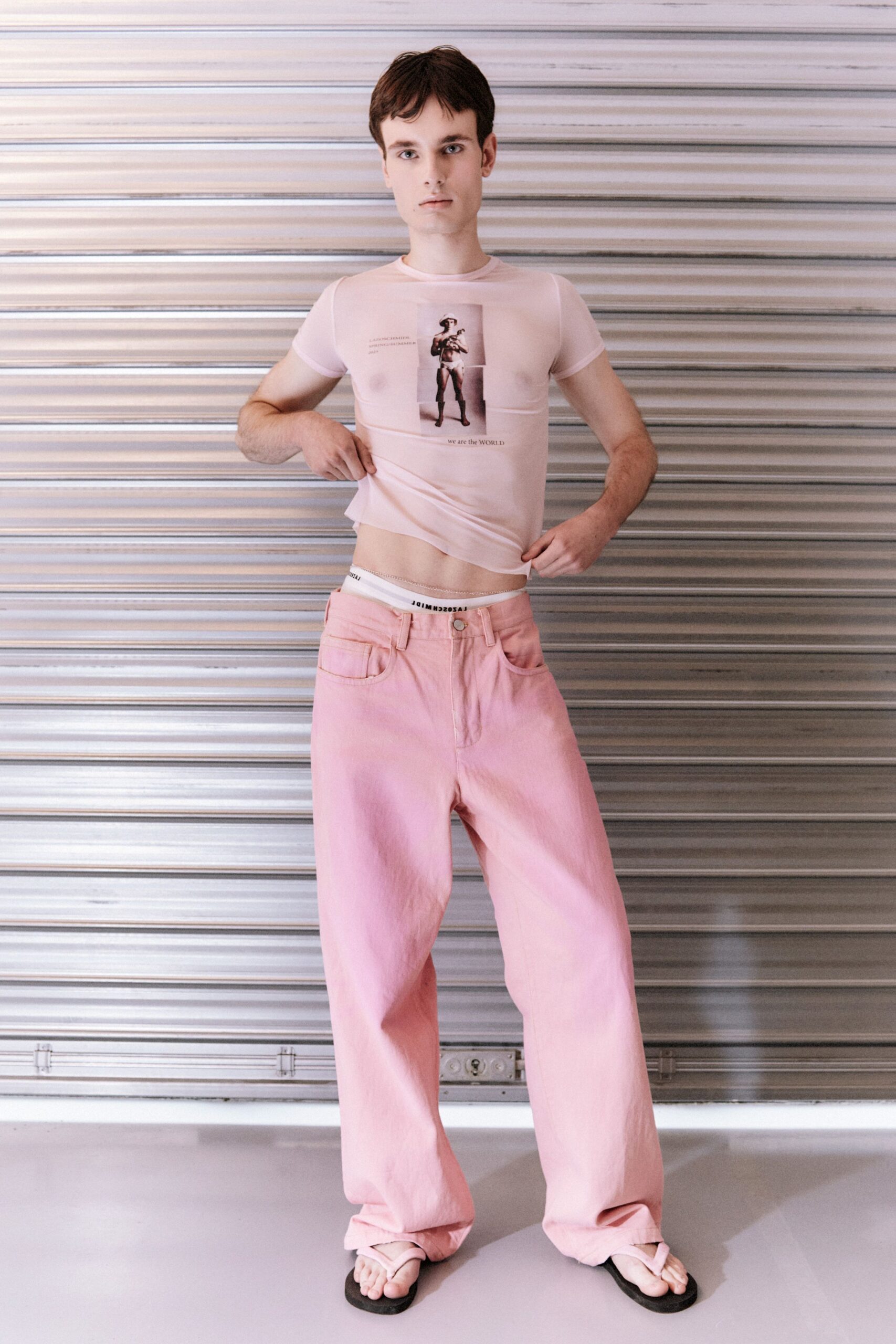 pink denim relaxed wide-leg pants