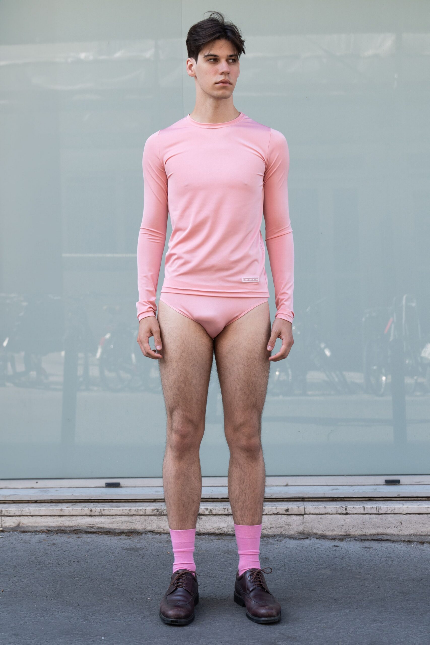 pink neoprene top and shorts