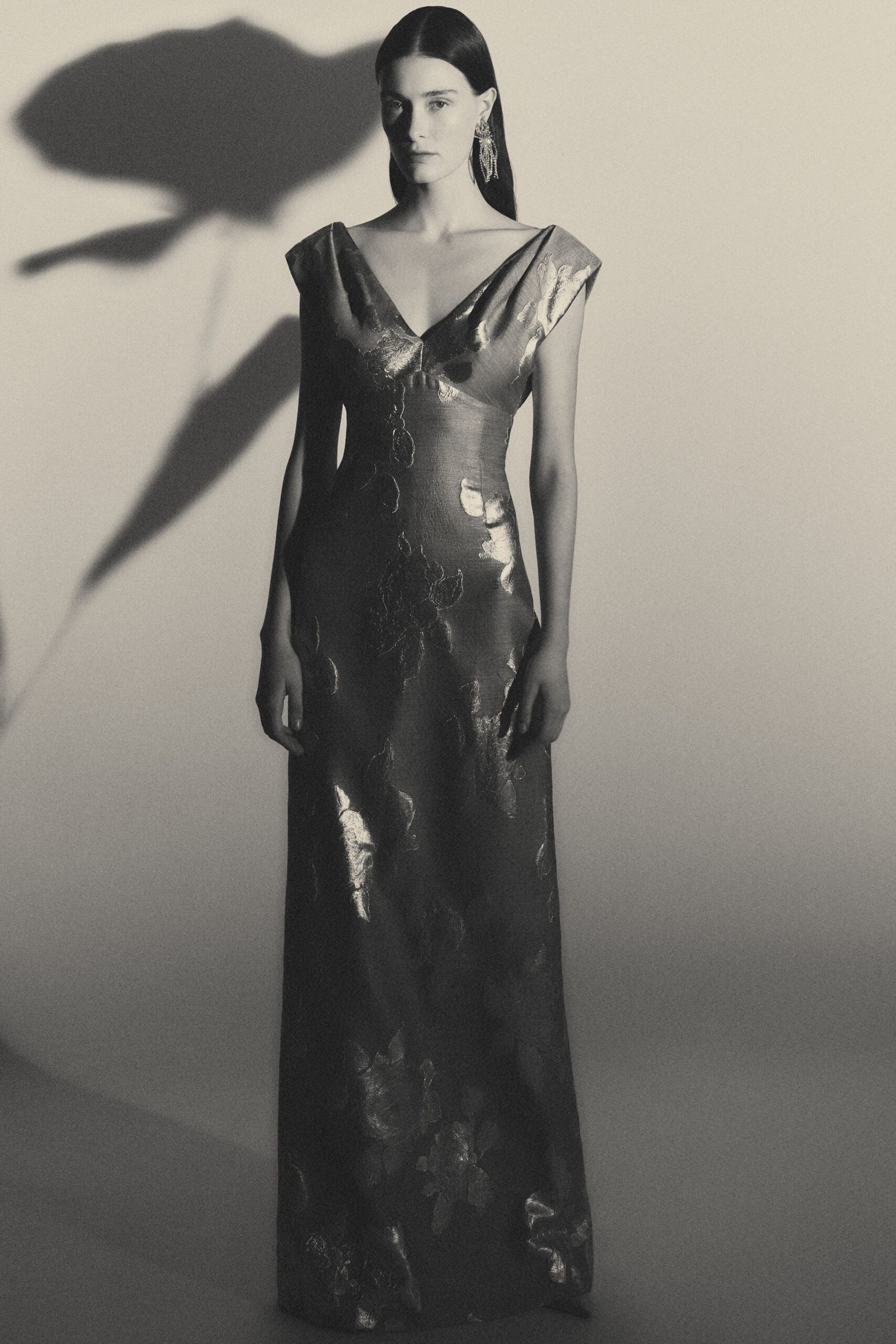 black and gold embroidered gown