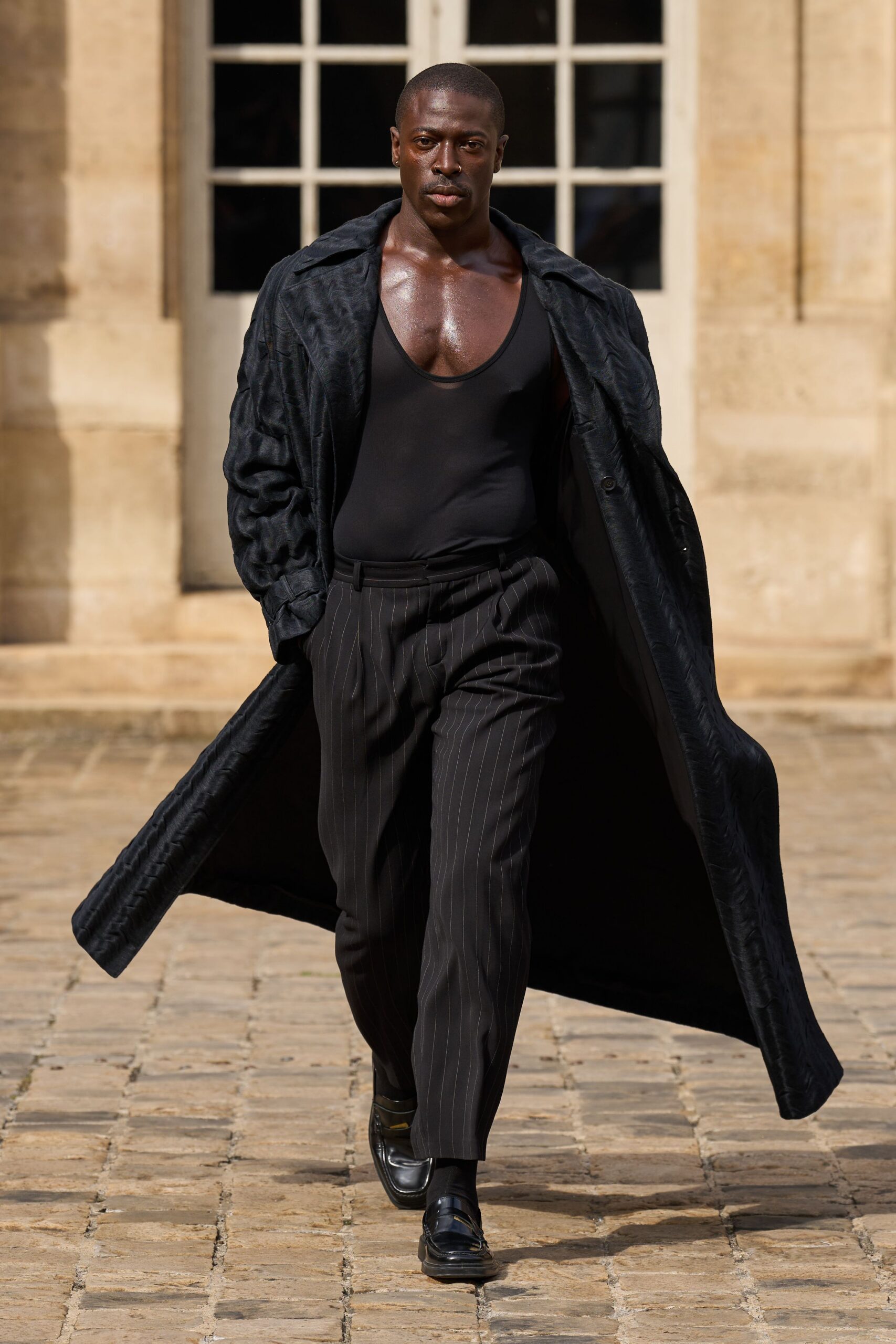 black velvet long-sleeve relaxed draped maxi coat