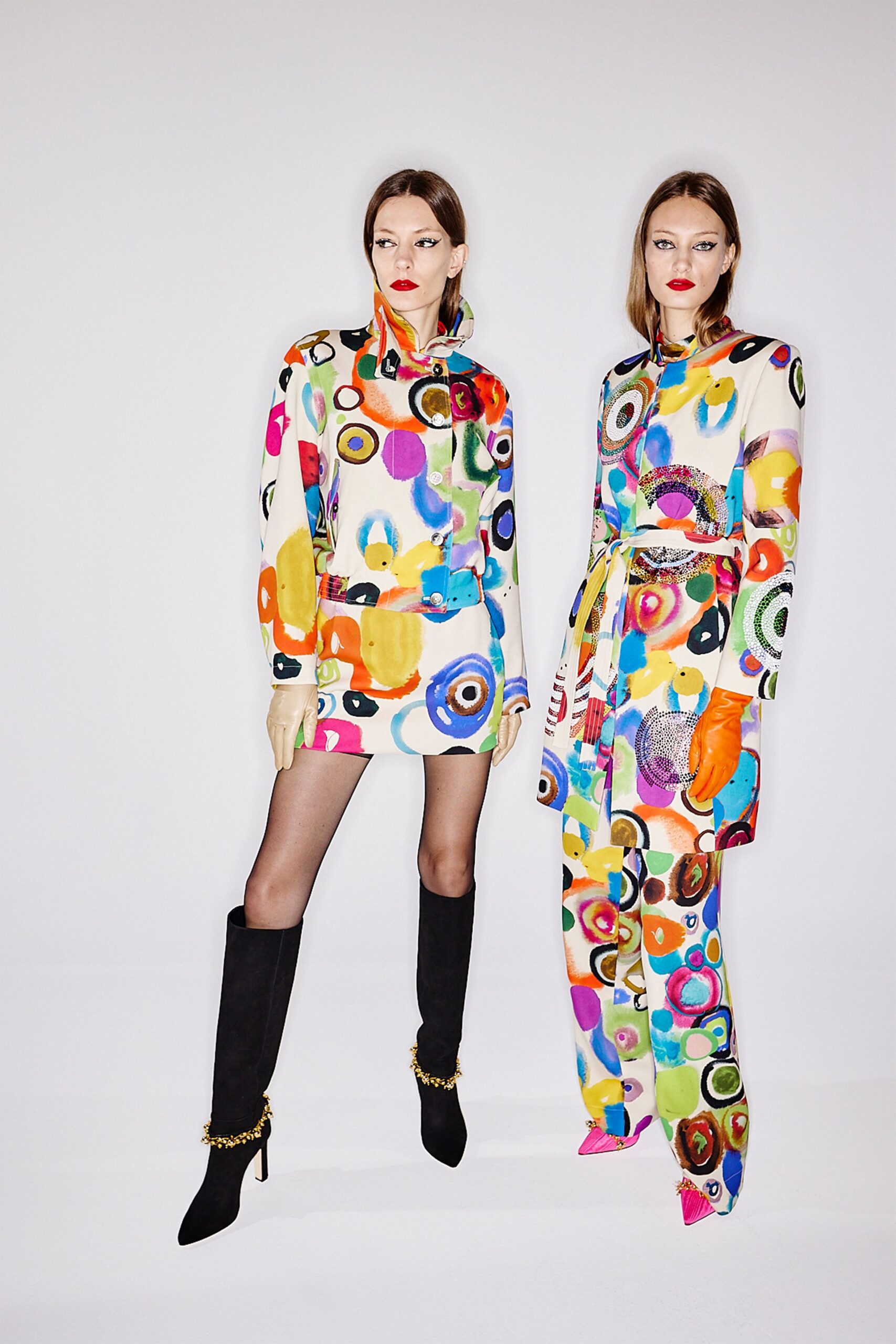 multi silk long-sleeve collared fitted printed mini mini-dress