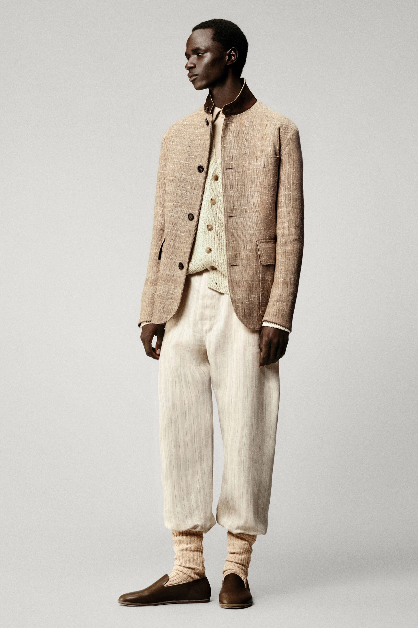ivory cotton relaxed pleated pants
