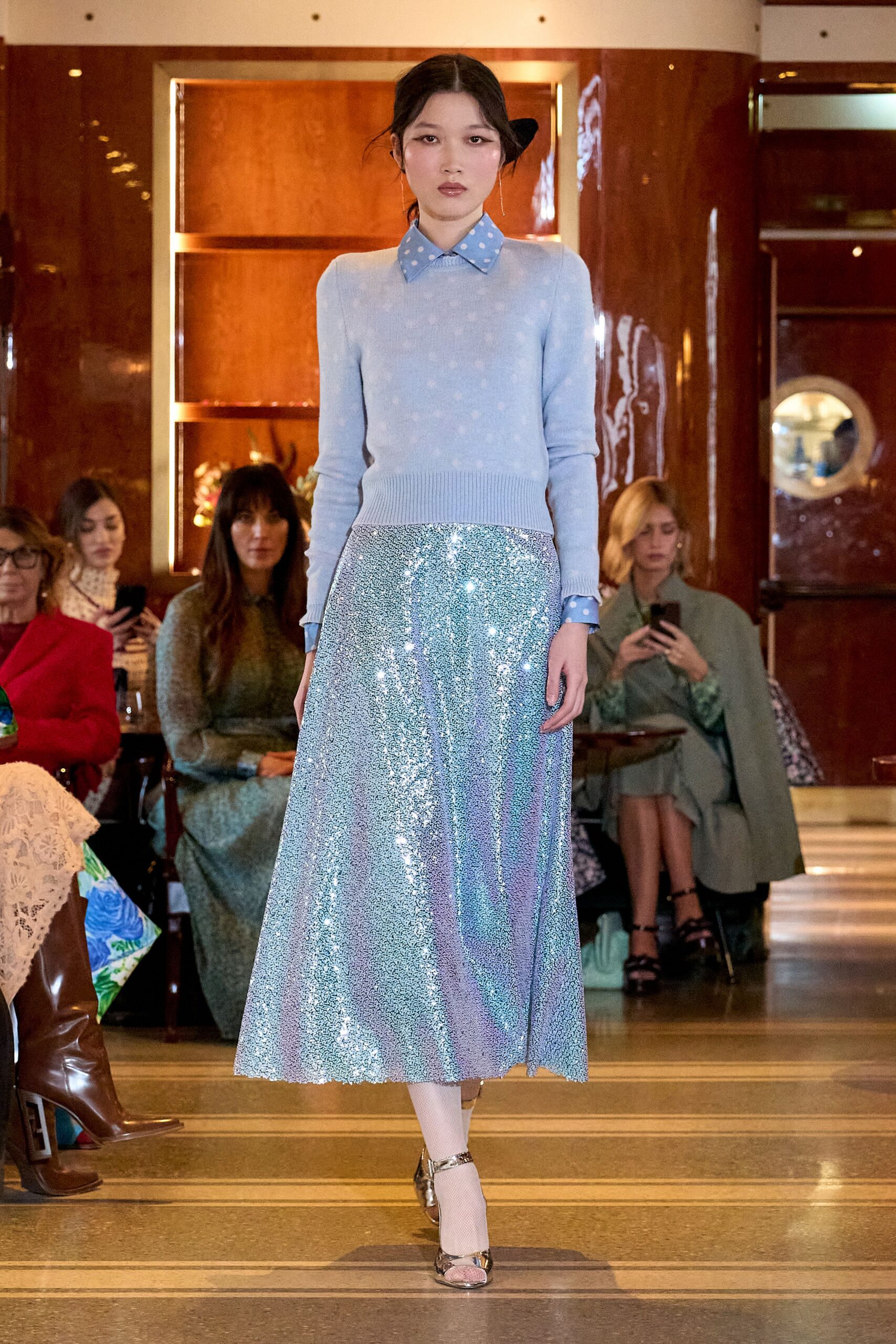 multi silk relaxed pleated shiny midi skirt