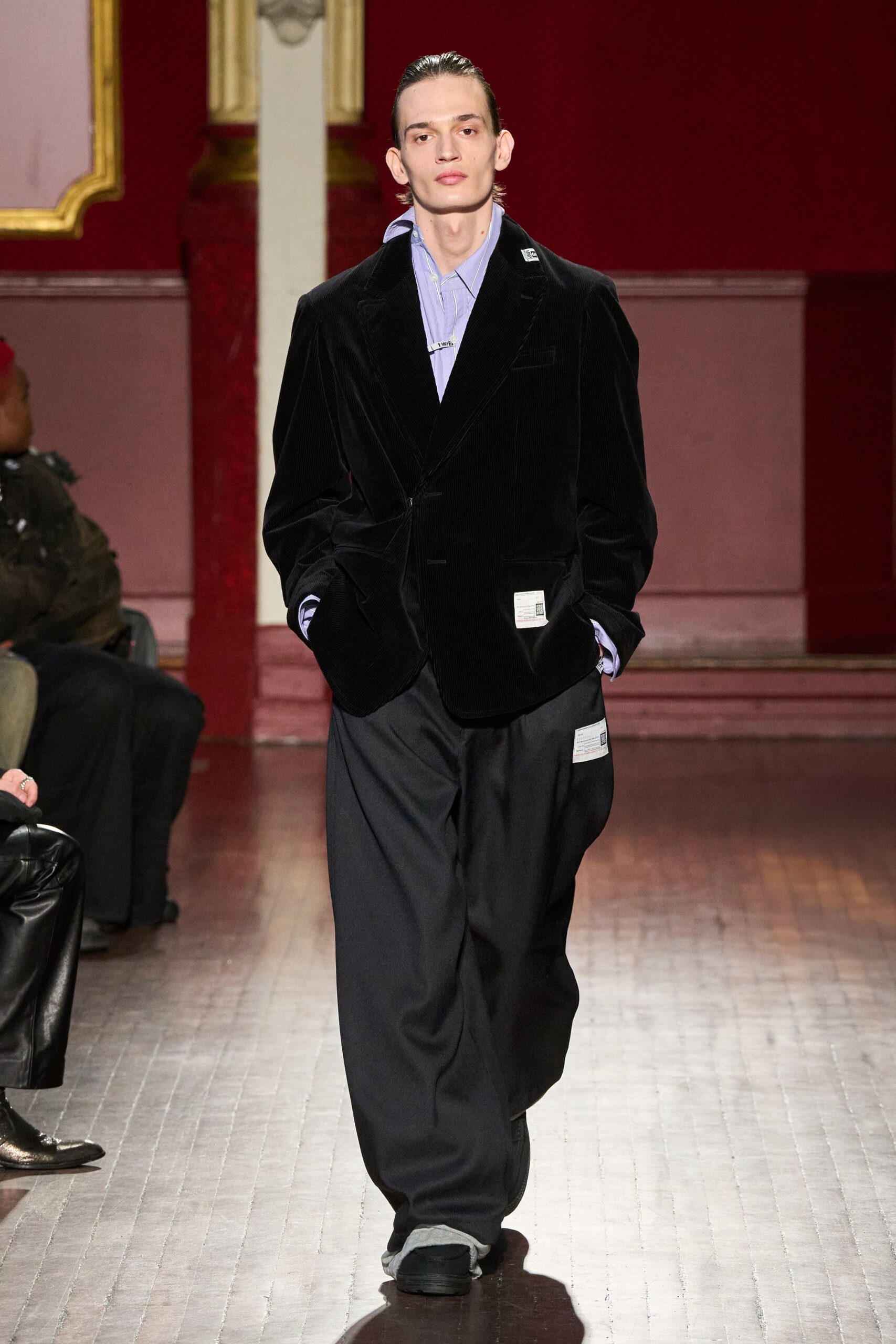 black velvet oversized blazer with blue shirt