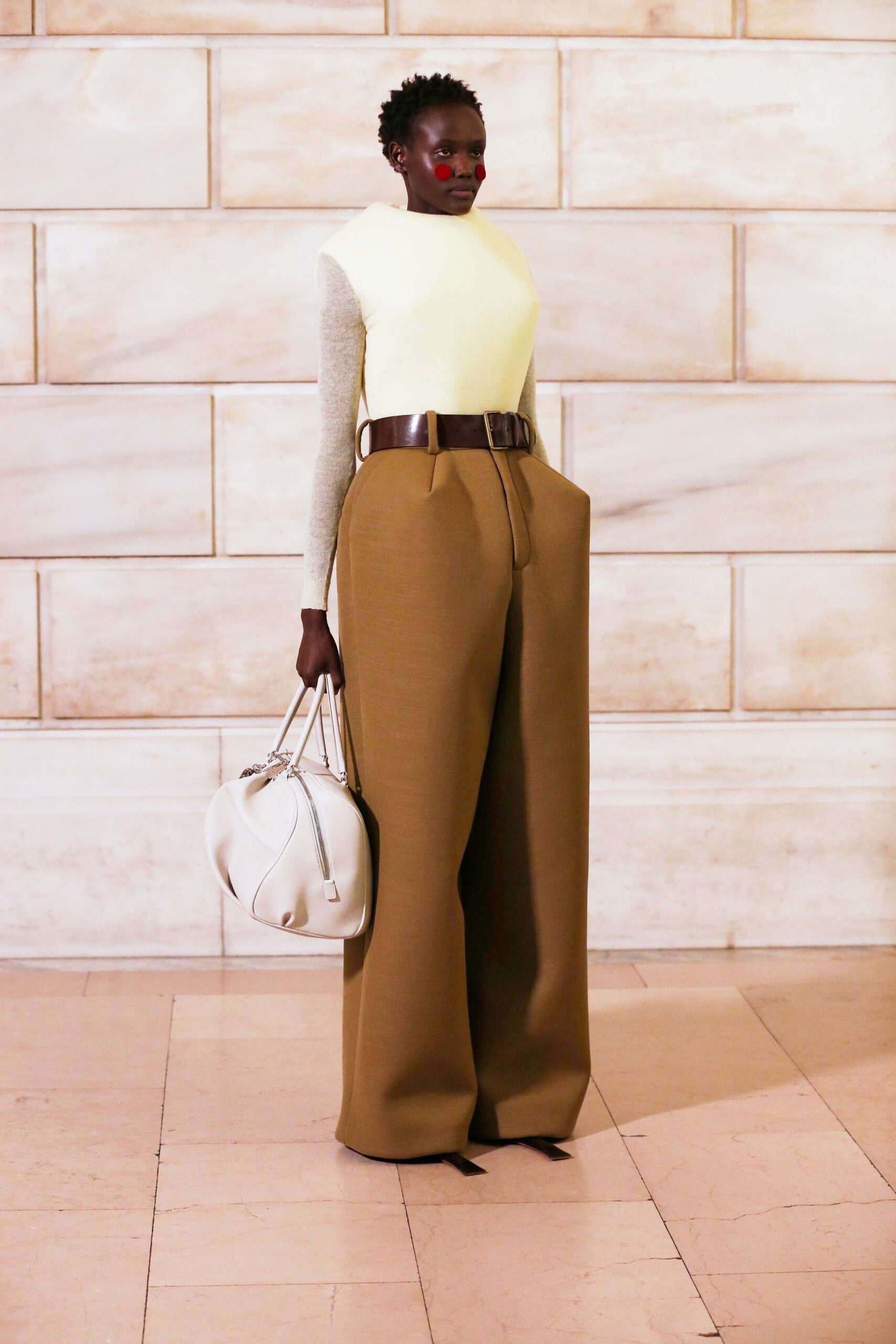 yellow wool sleeveless high-neck fitted top