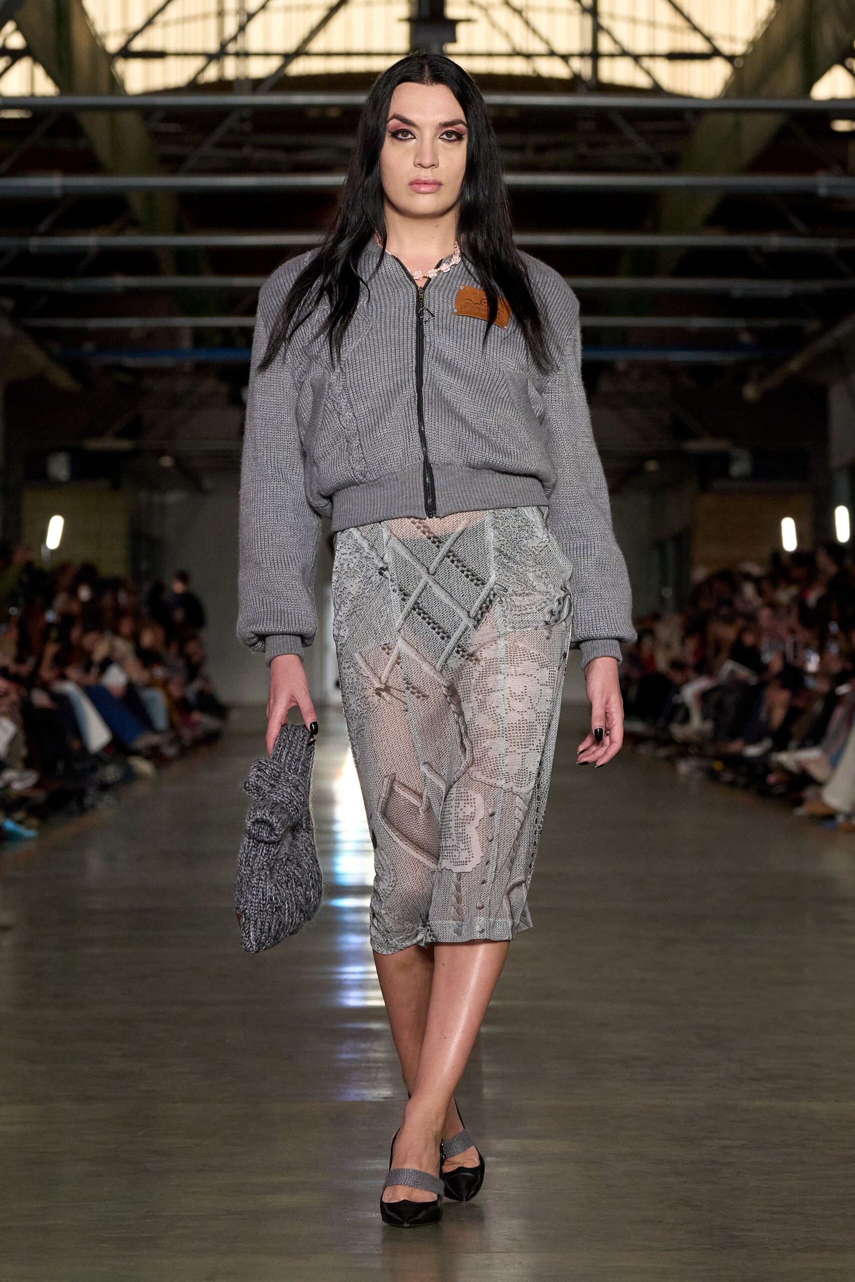 gray mesh fitted pleated sheer skirt