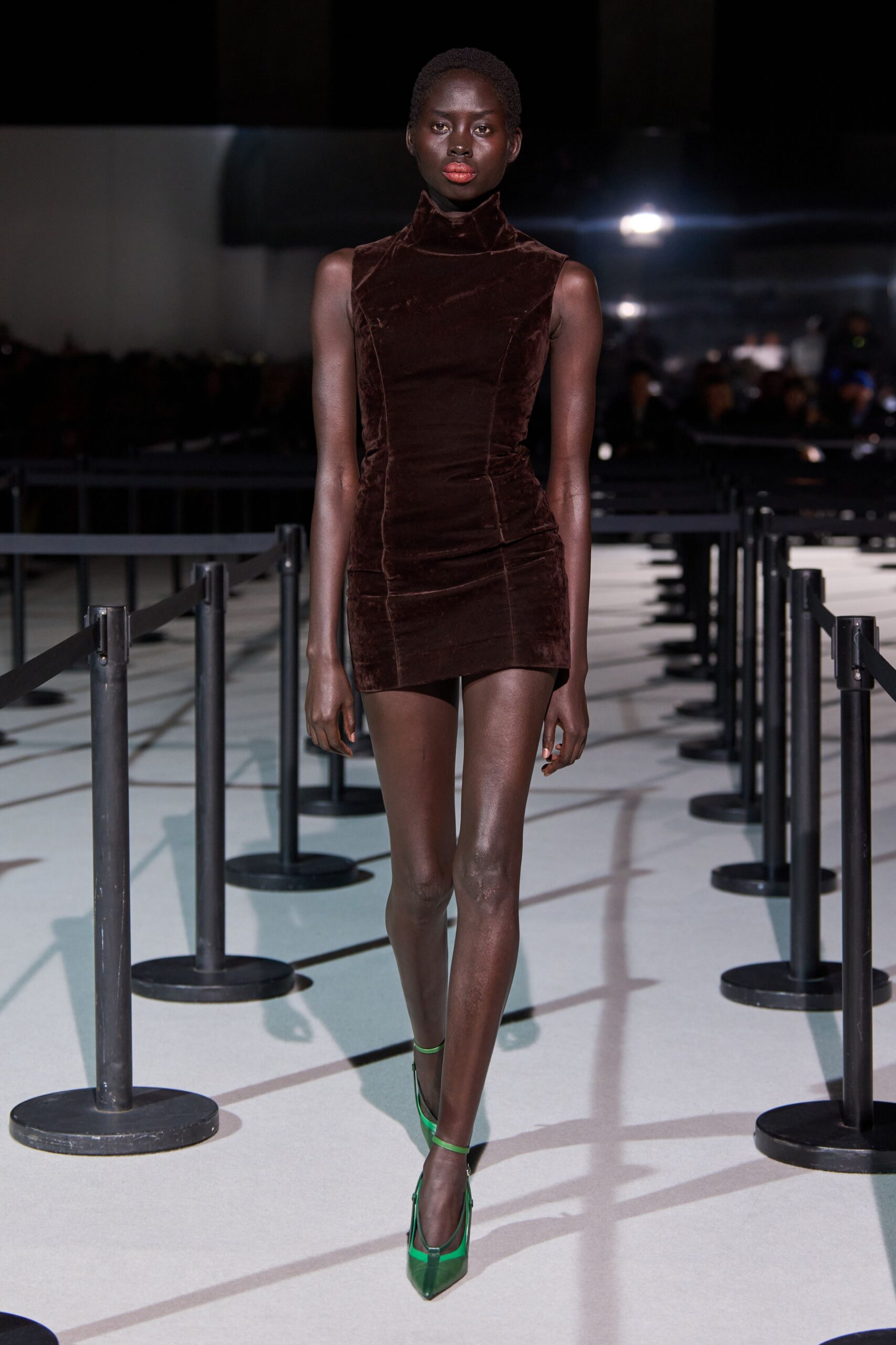 brown velvet sleeveless high-neck fitted ruched mini mini-dress