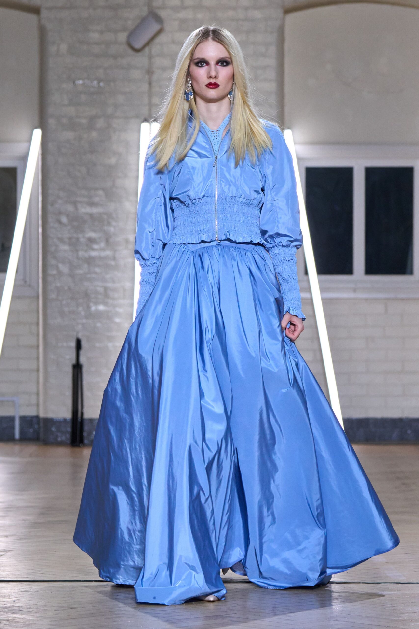 blue satin relaxed layered flared flowing maxi skirt