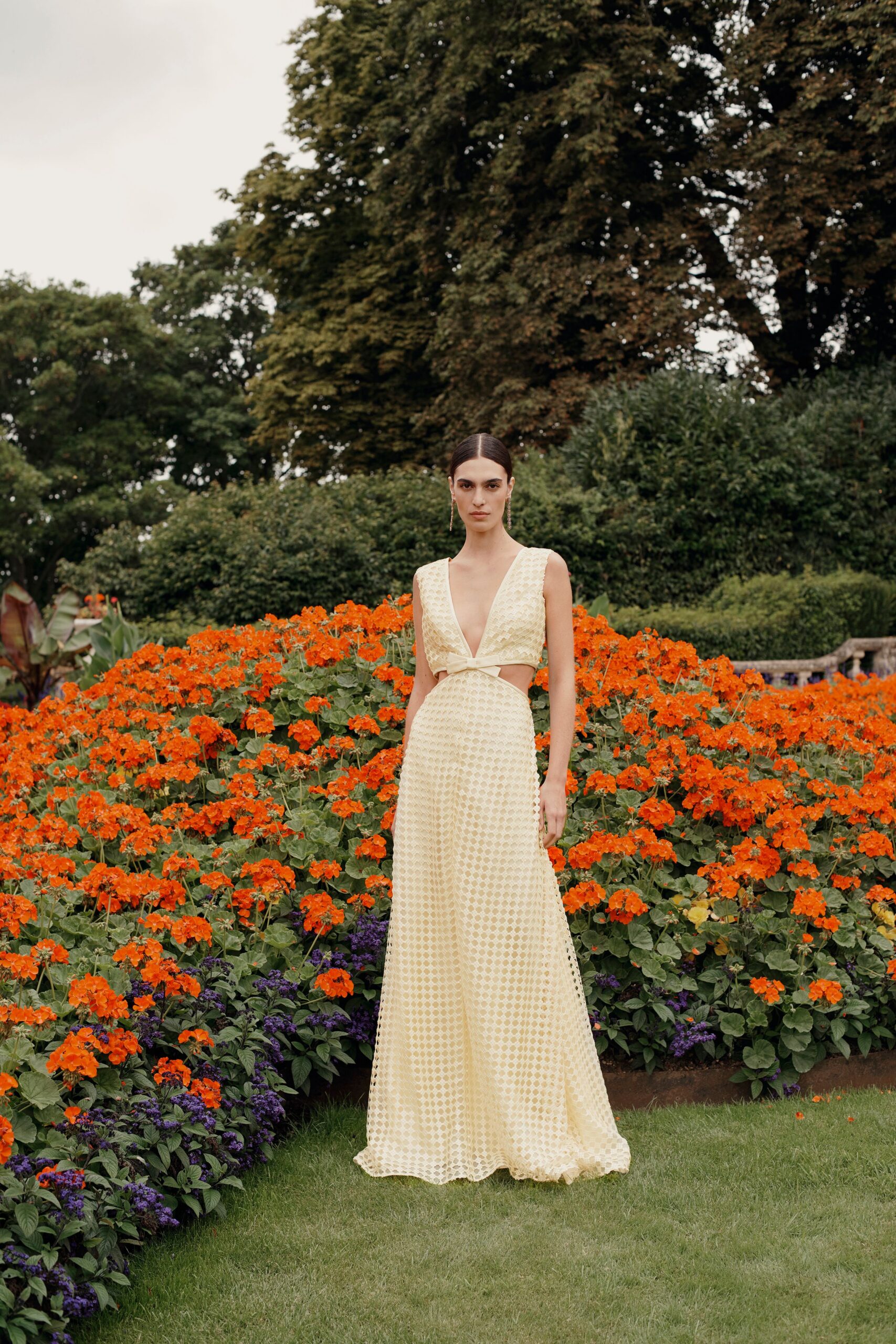 yellow silk sleeveless gown