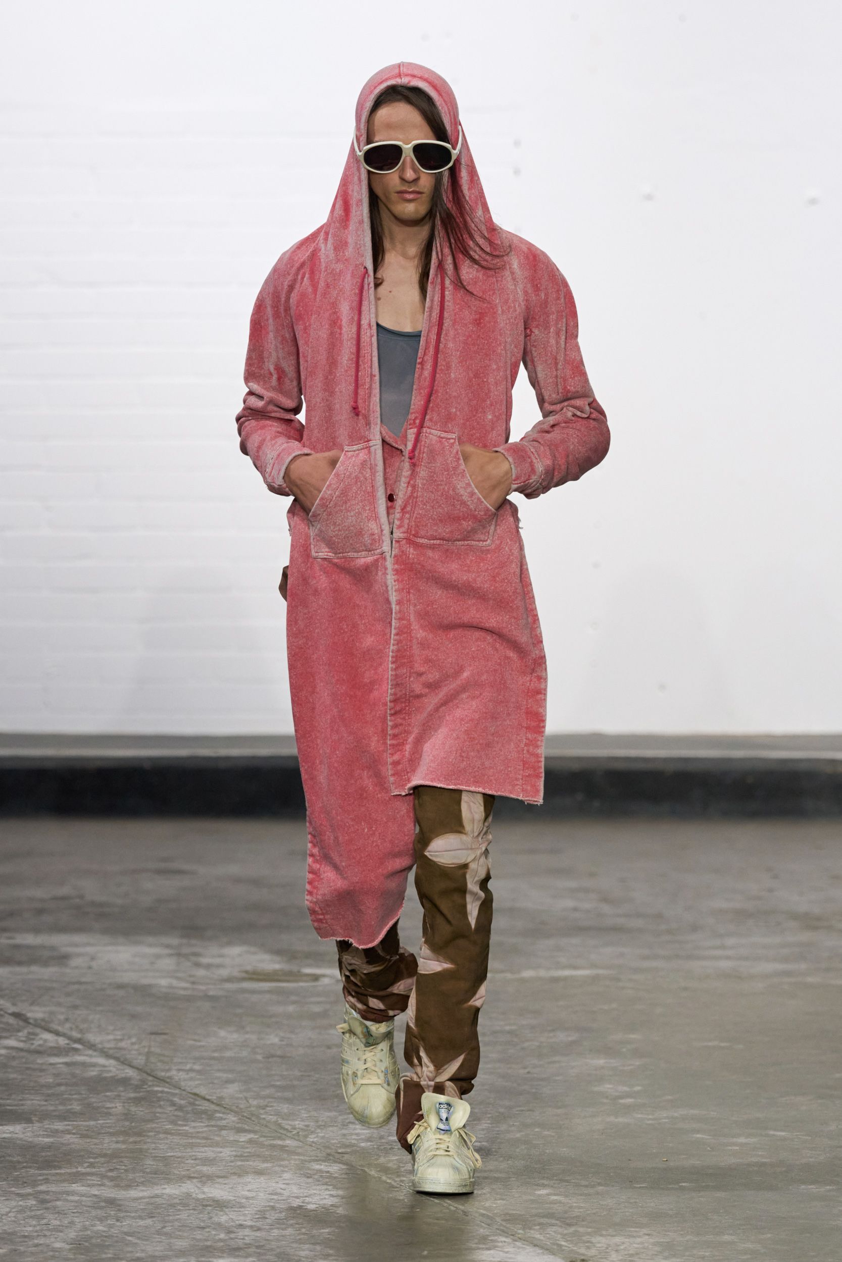 pink denim long-sleeve hooded relaxed coat