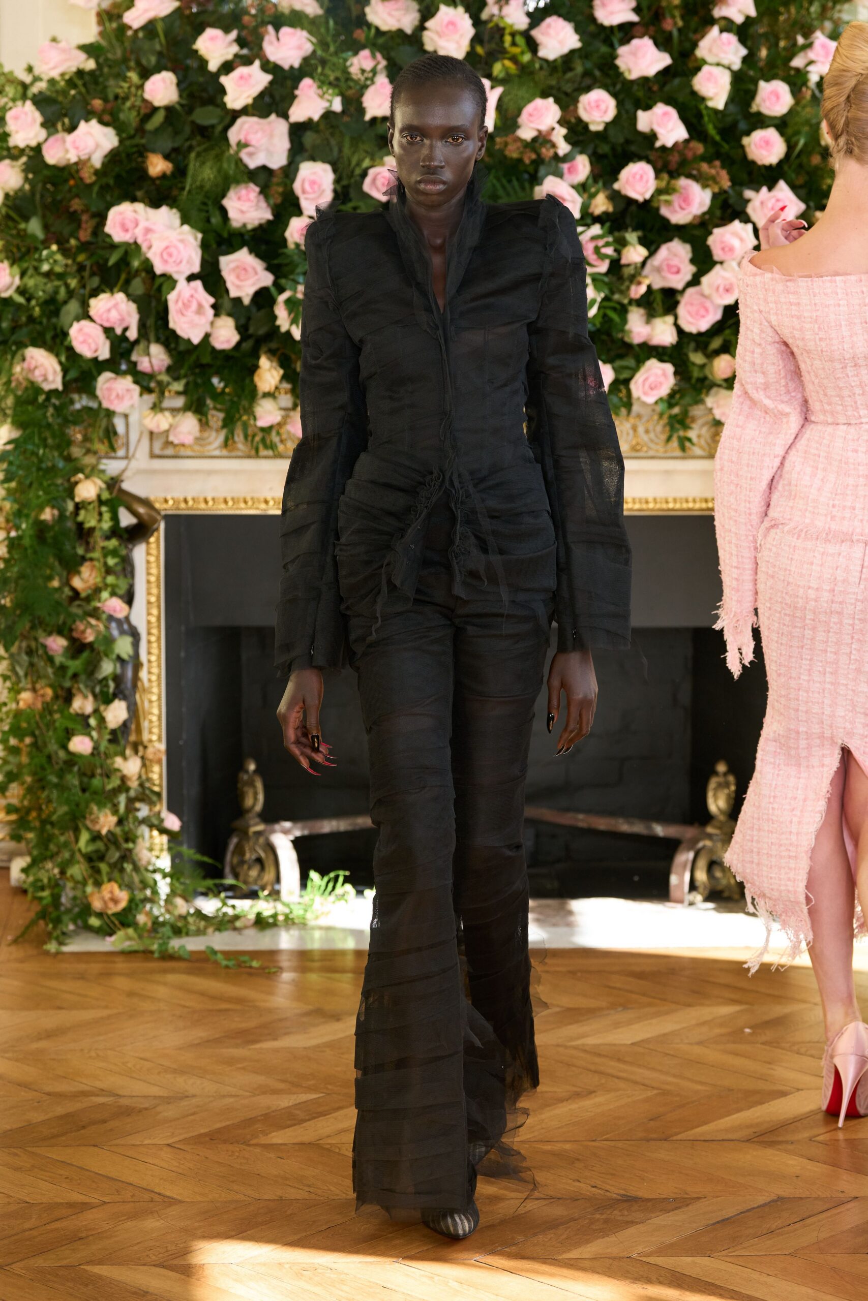 black silk fitted flared pants