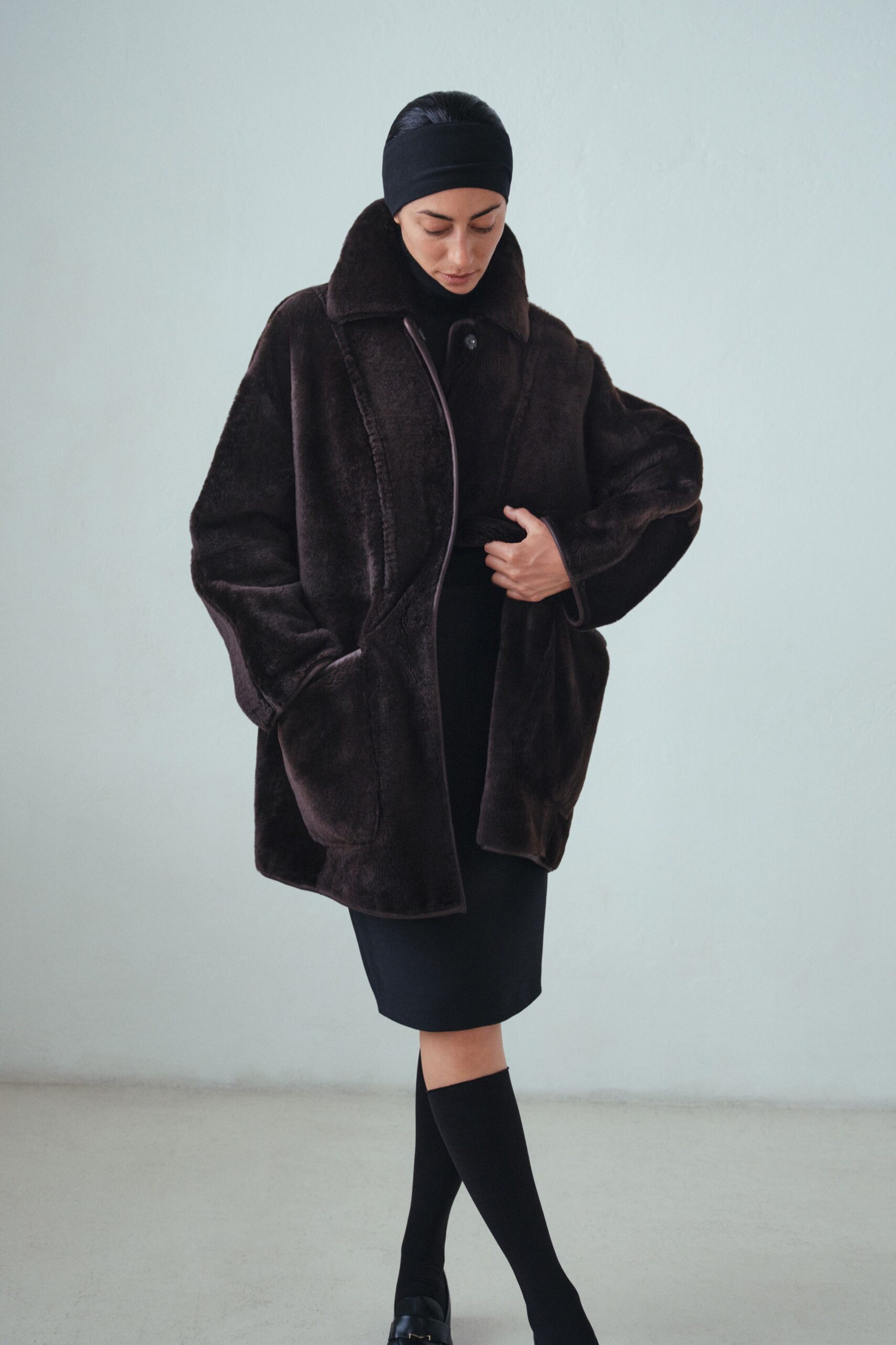 brown faux-fur oversized coat