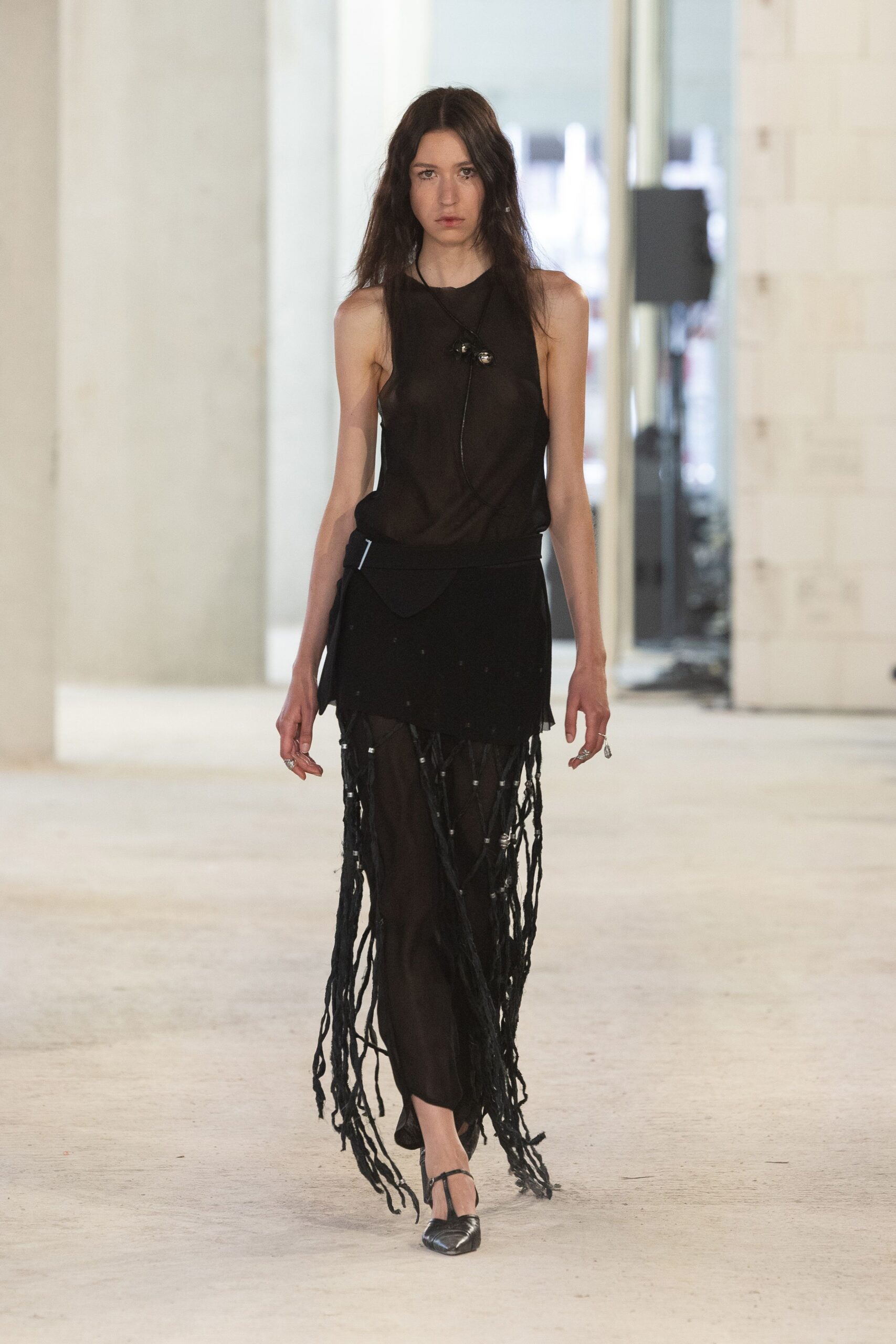 black sheer layered midi dress