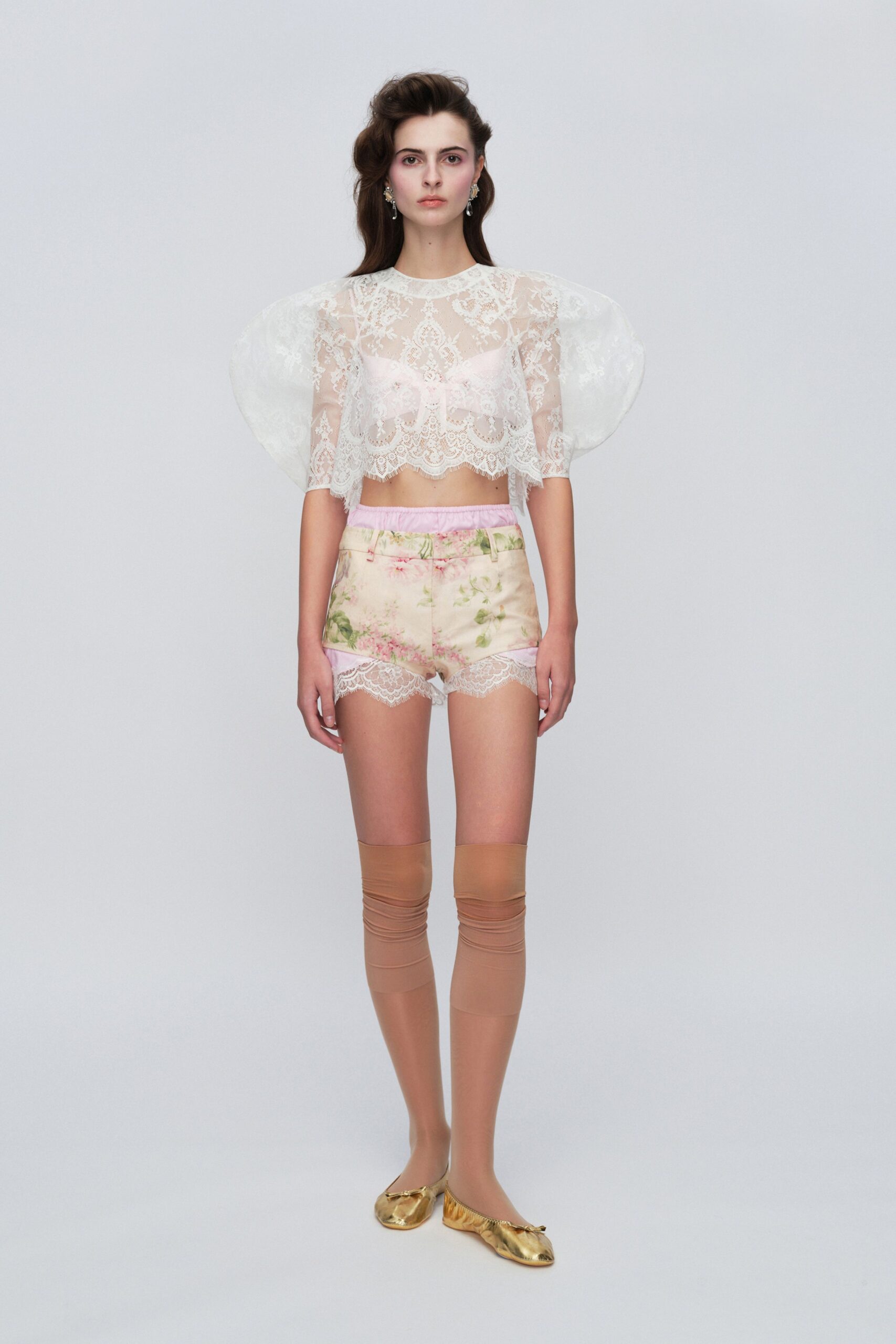 white lace sleeveless high-neck fitted ruffled top