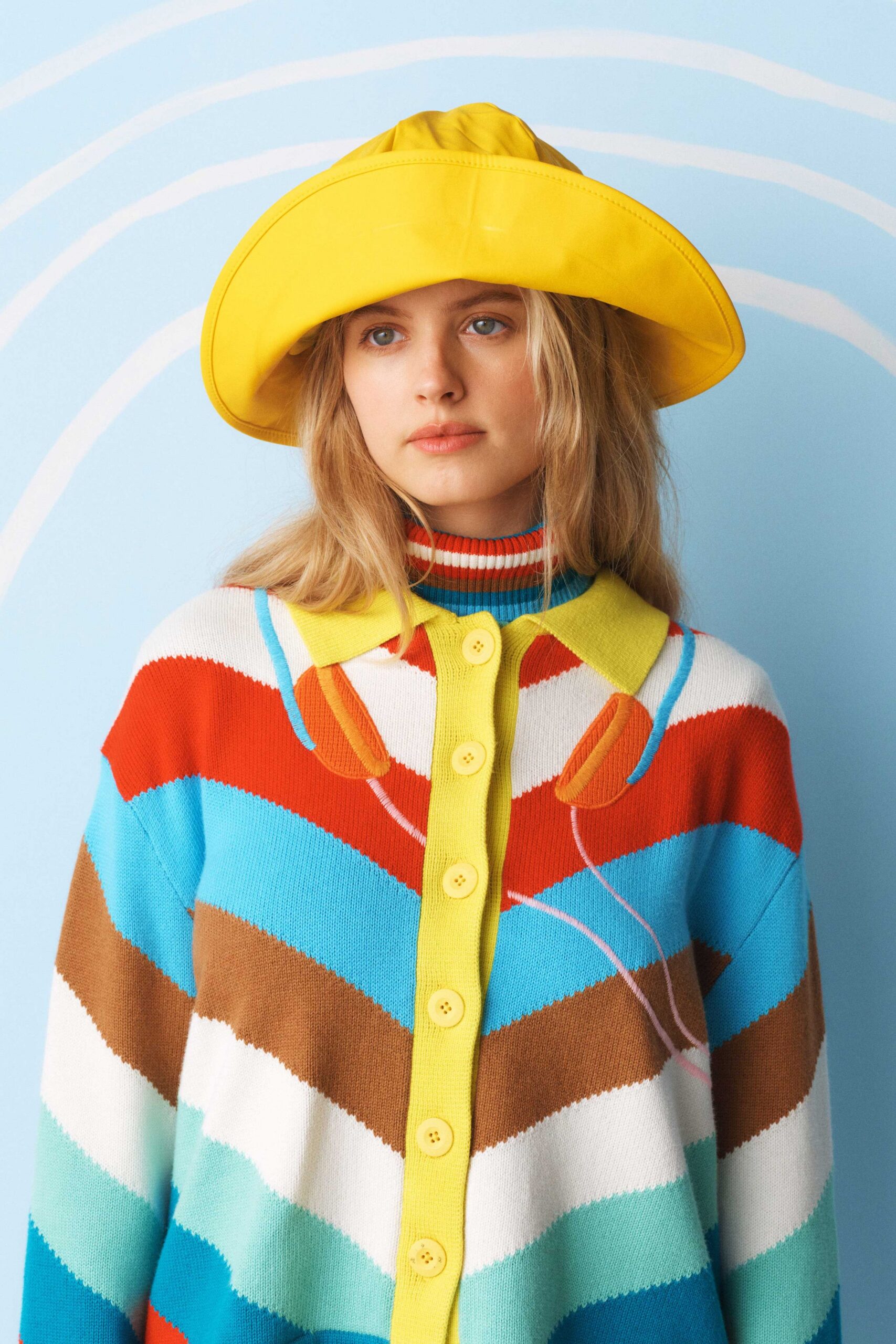red cotton long-sleeve collared relaxed striped cardigan
