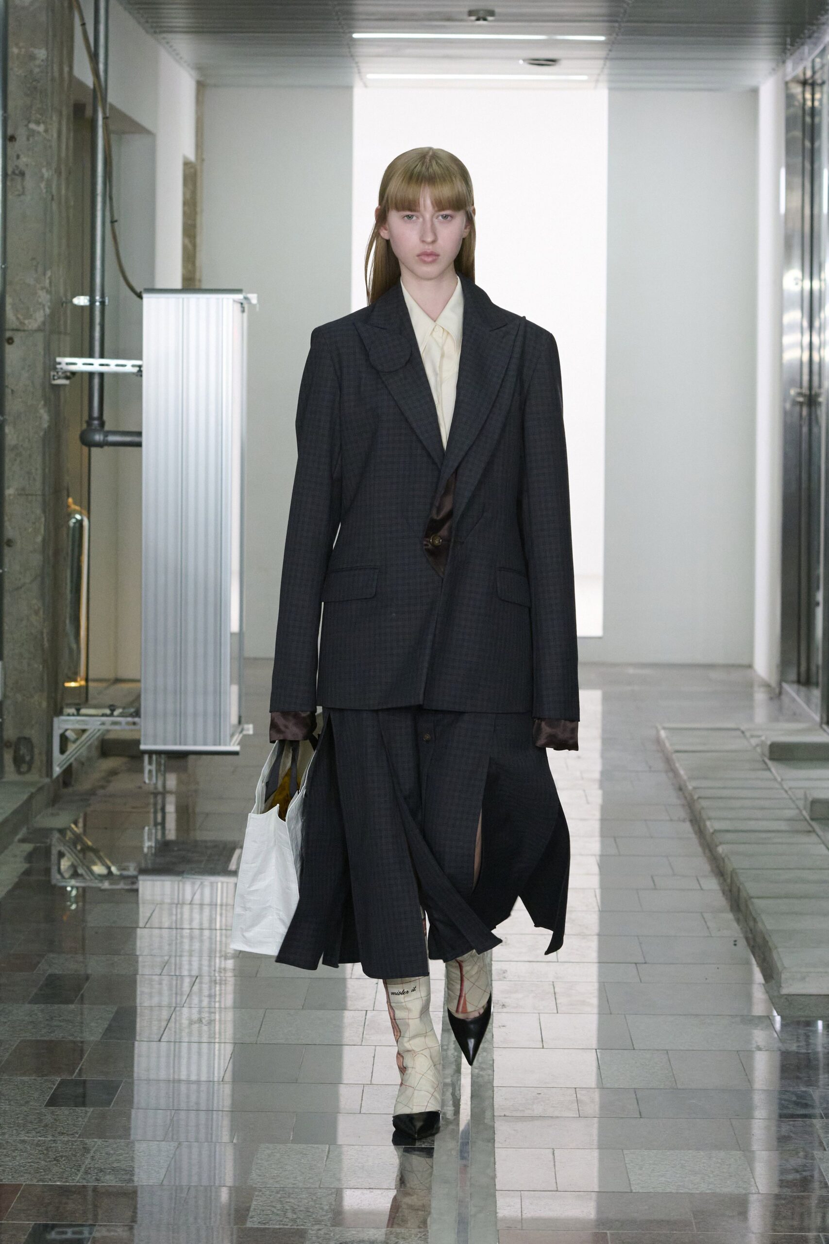 oversized black blazer with asymmetric skirt