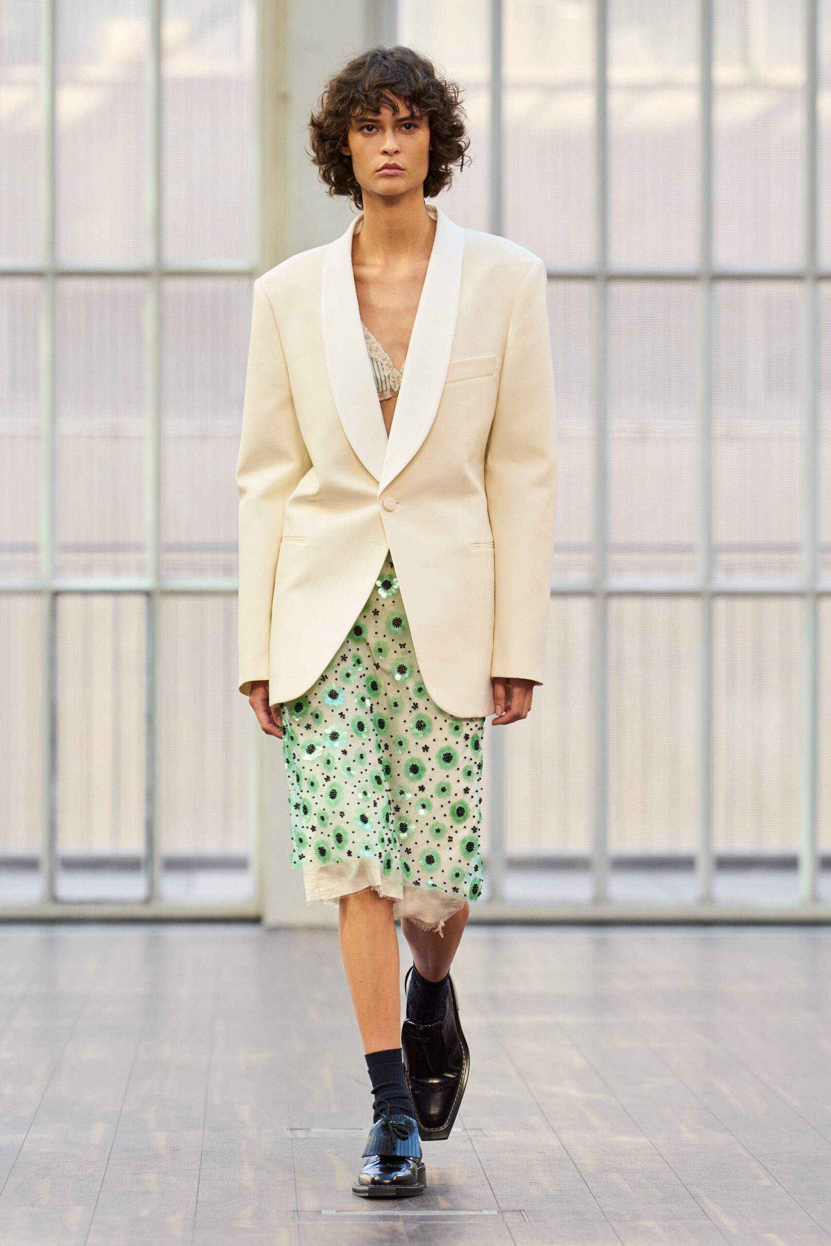 green cotton relaxed printed mini skirt