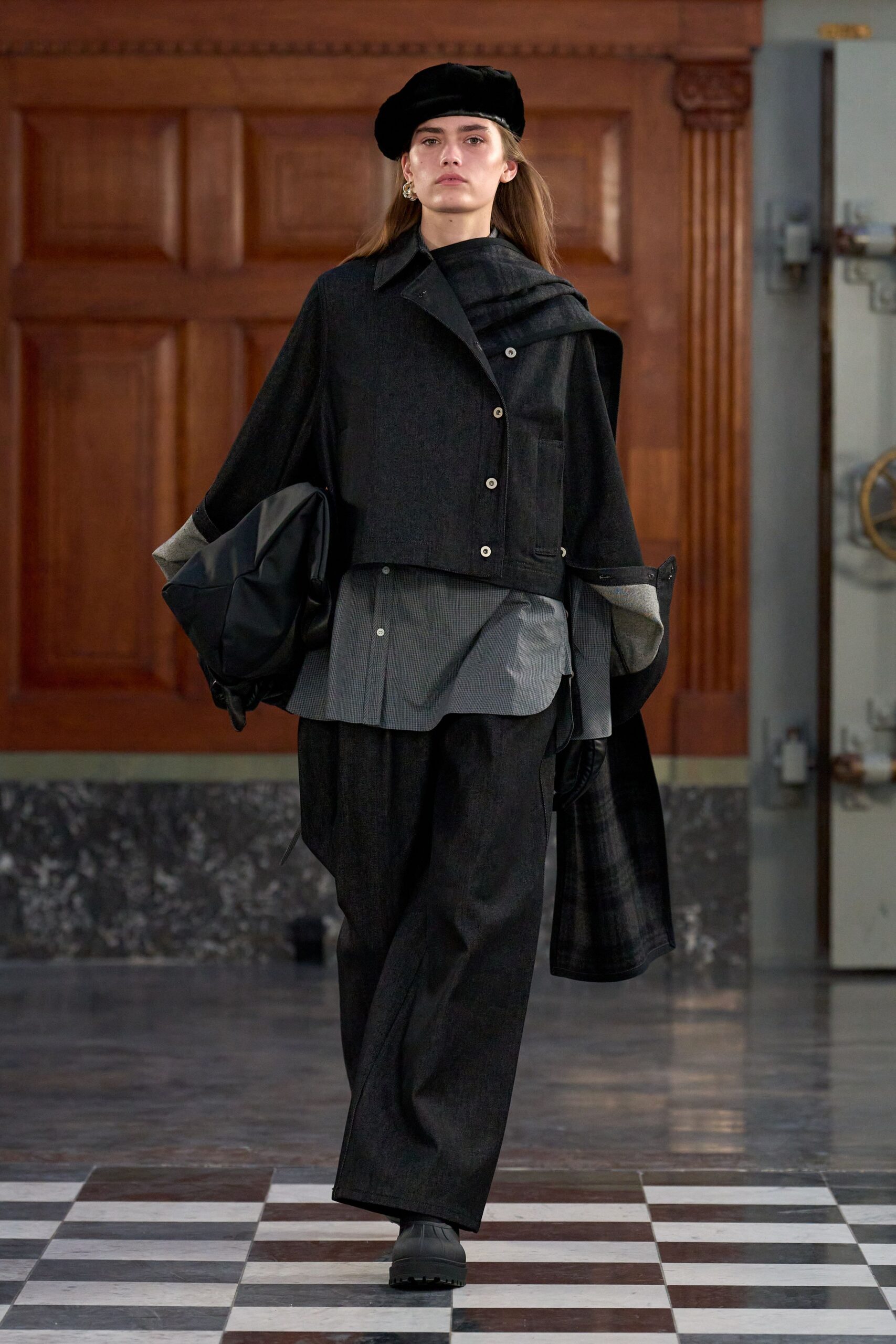 black relaxed jacket with gray shirt
