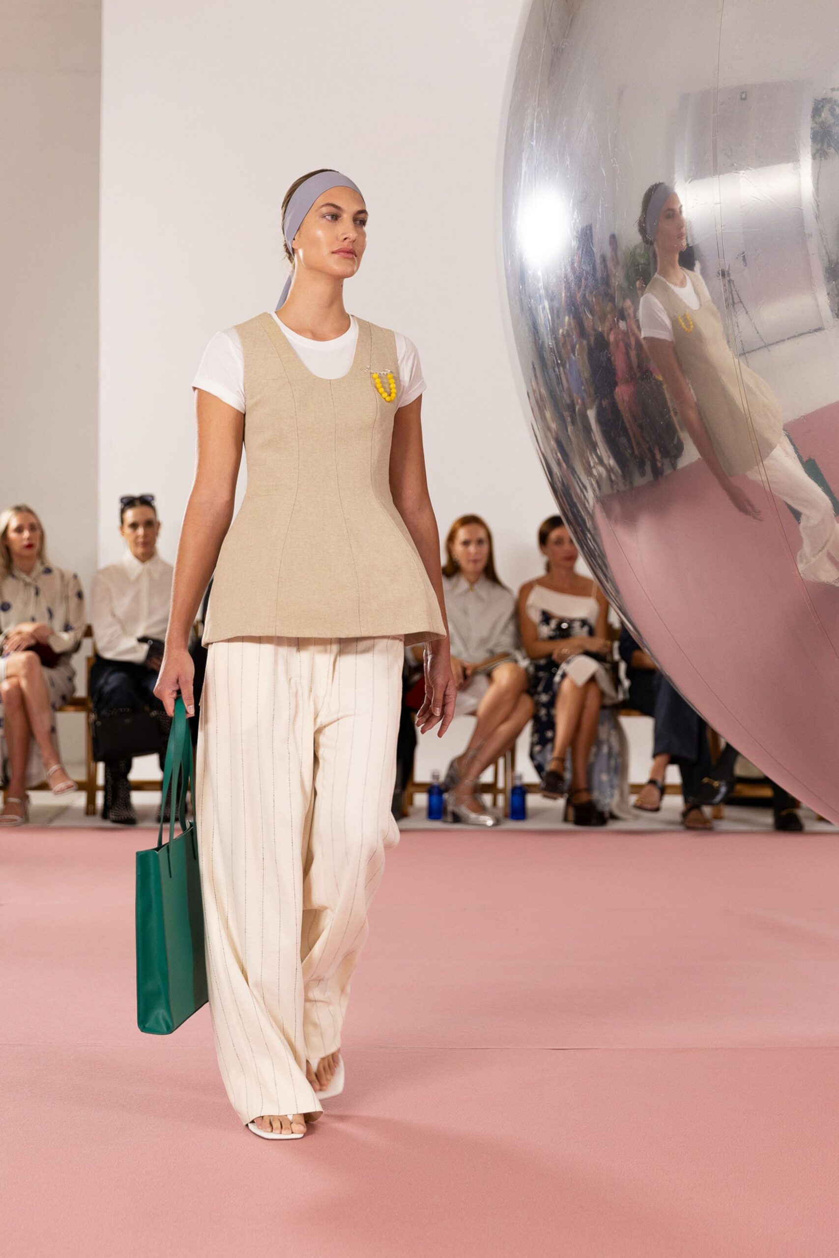 beige structured sleeveless top