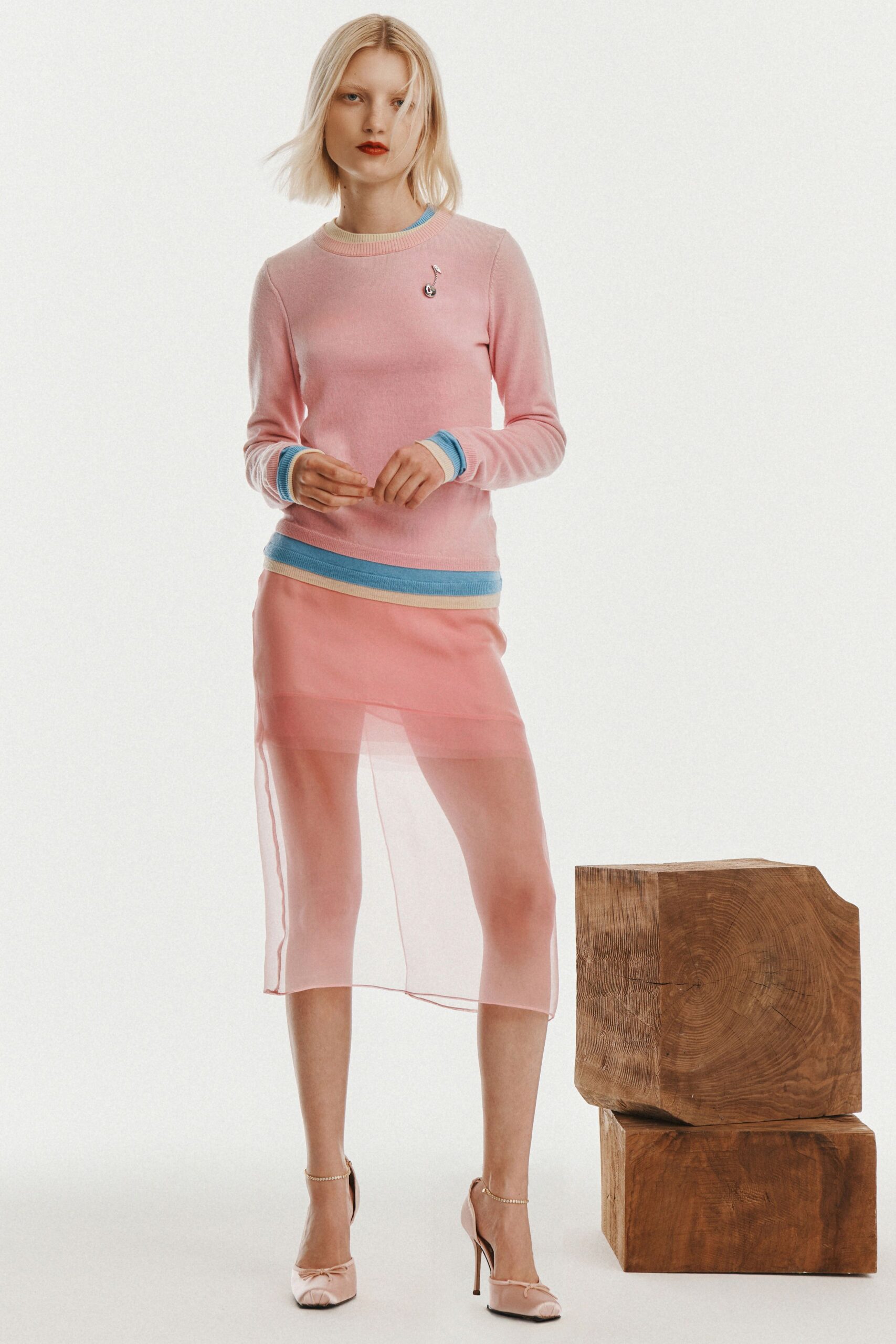 pink layered top and skirt