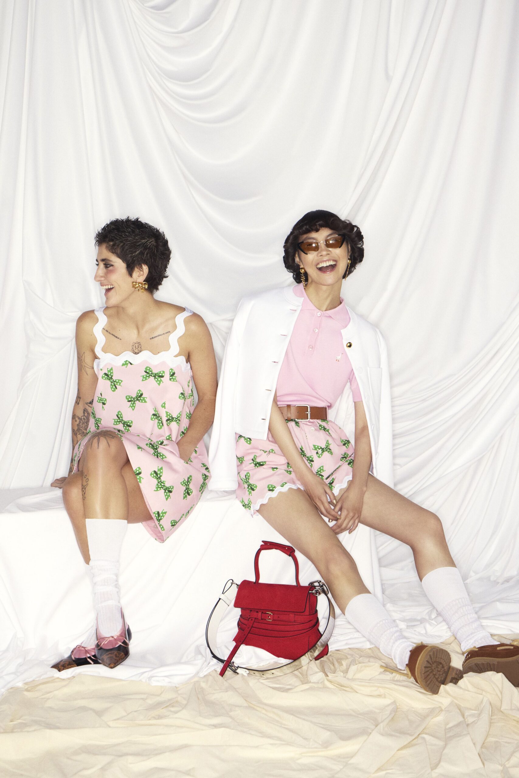 pink floral mini dresses with white jacket
