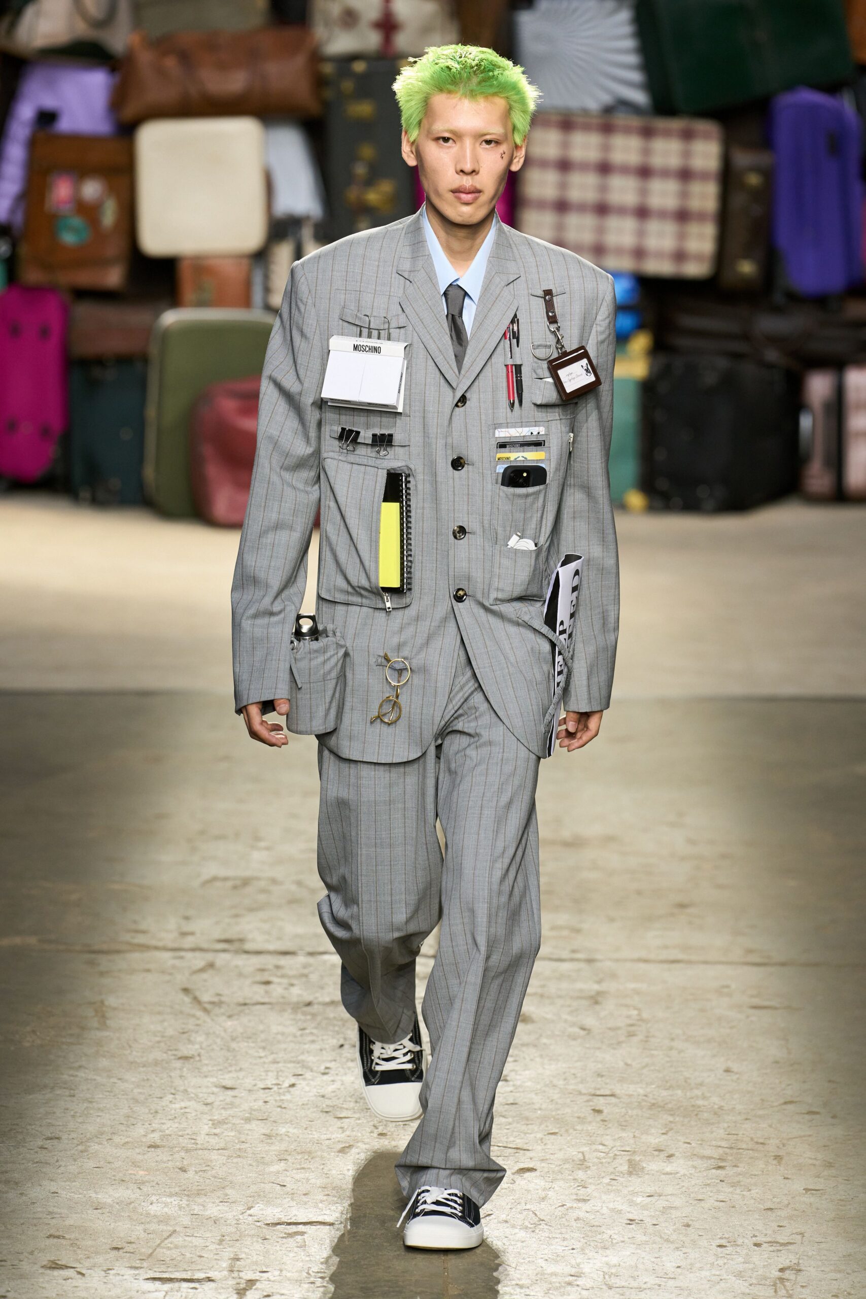 gray tailored suit with black shoes