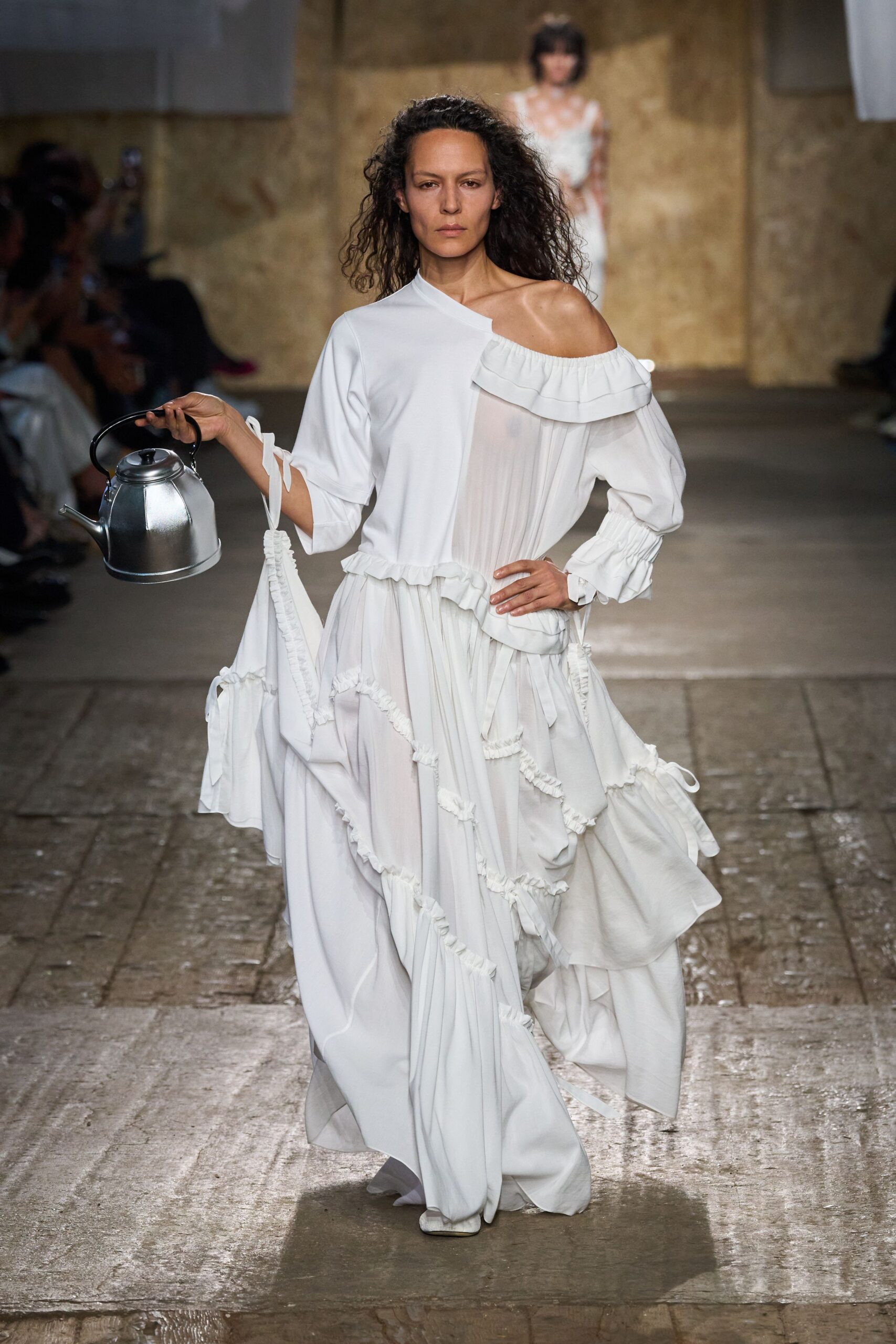 white relaxed off-shoulder dress