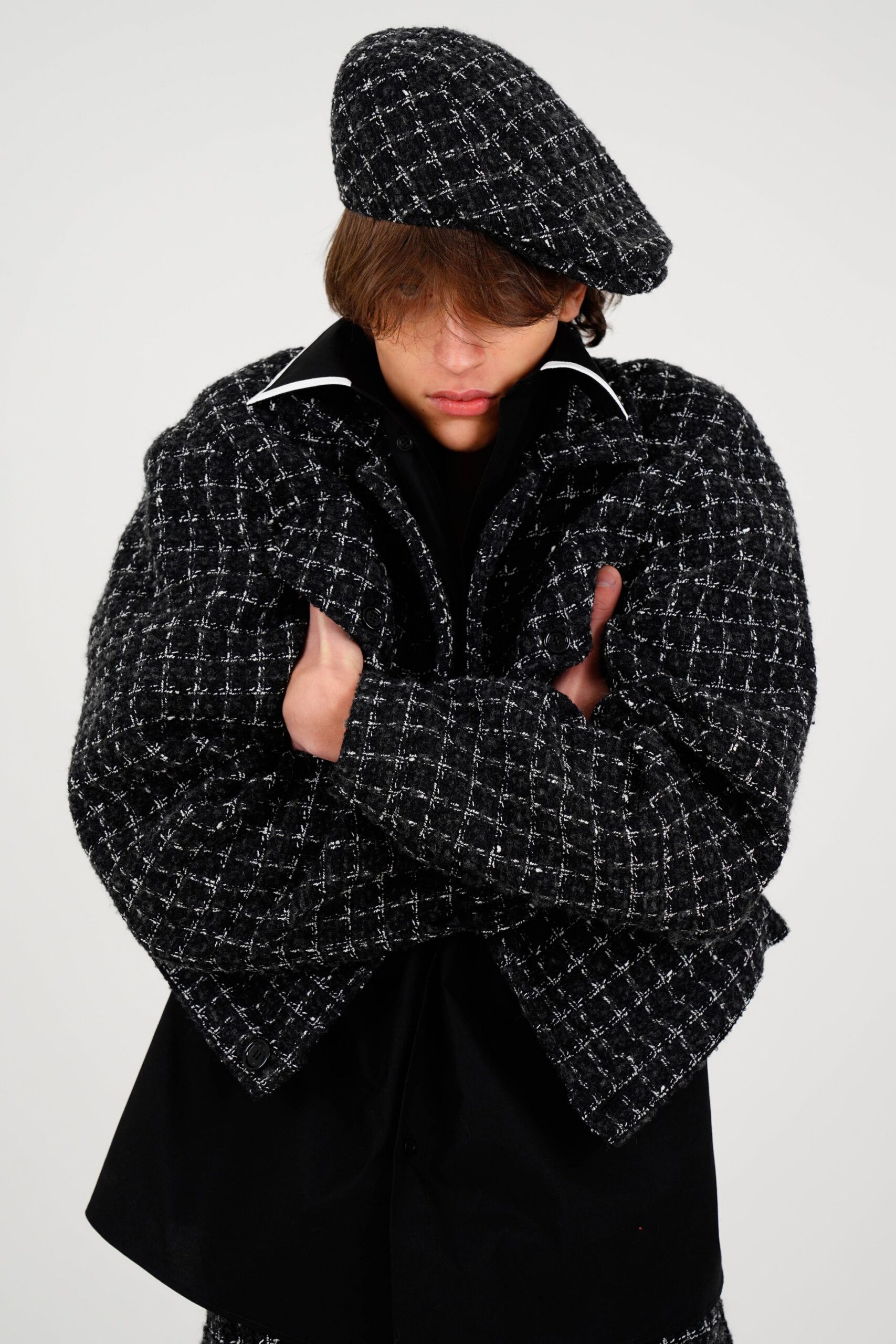 black checked hat