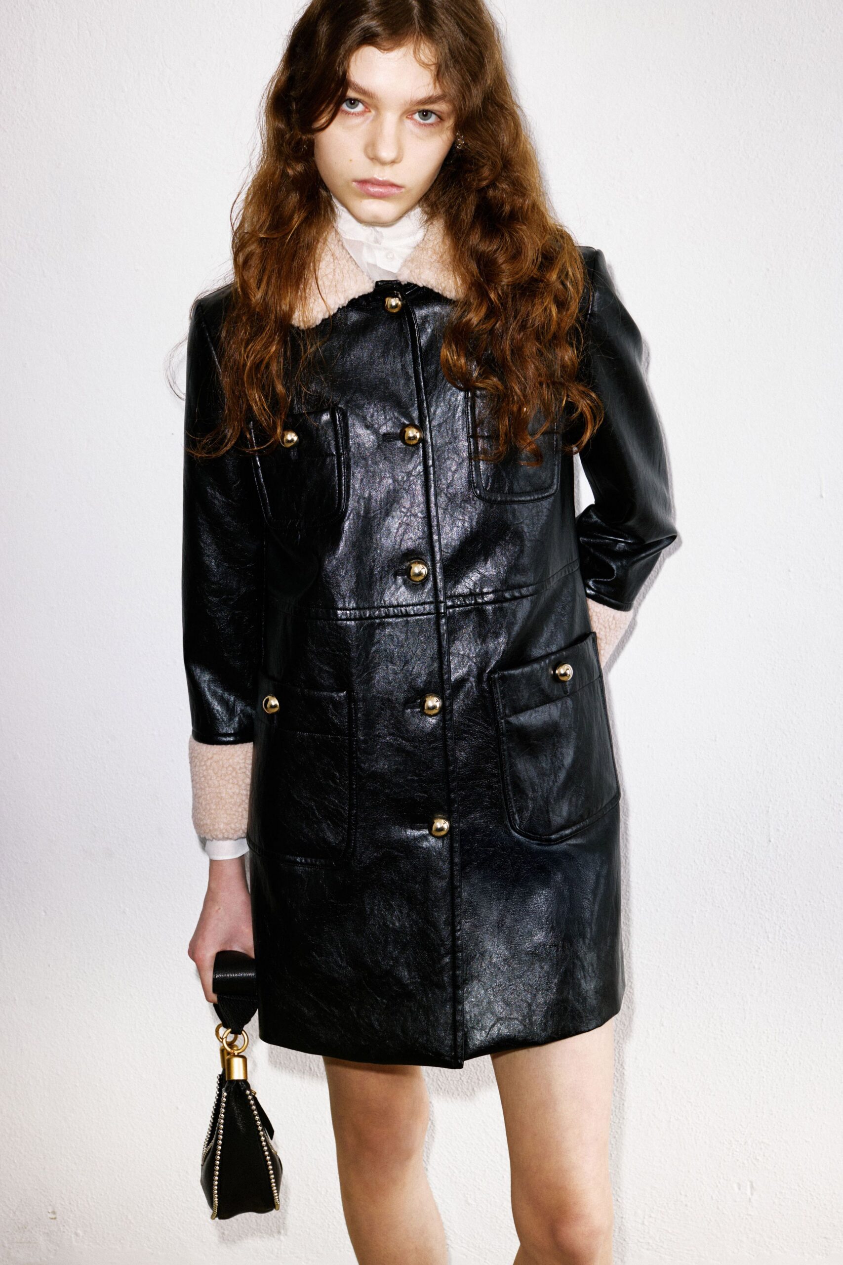 black leather fitted coat